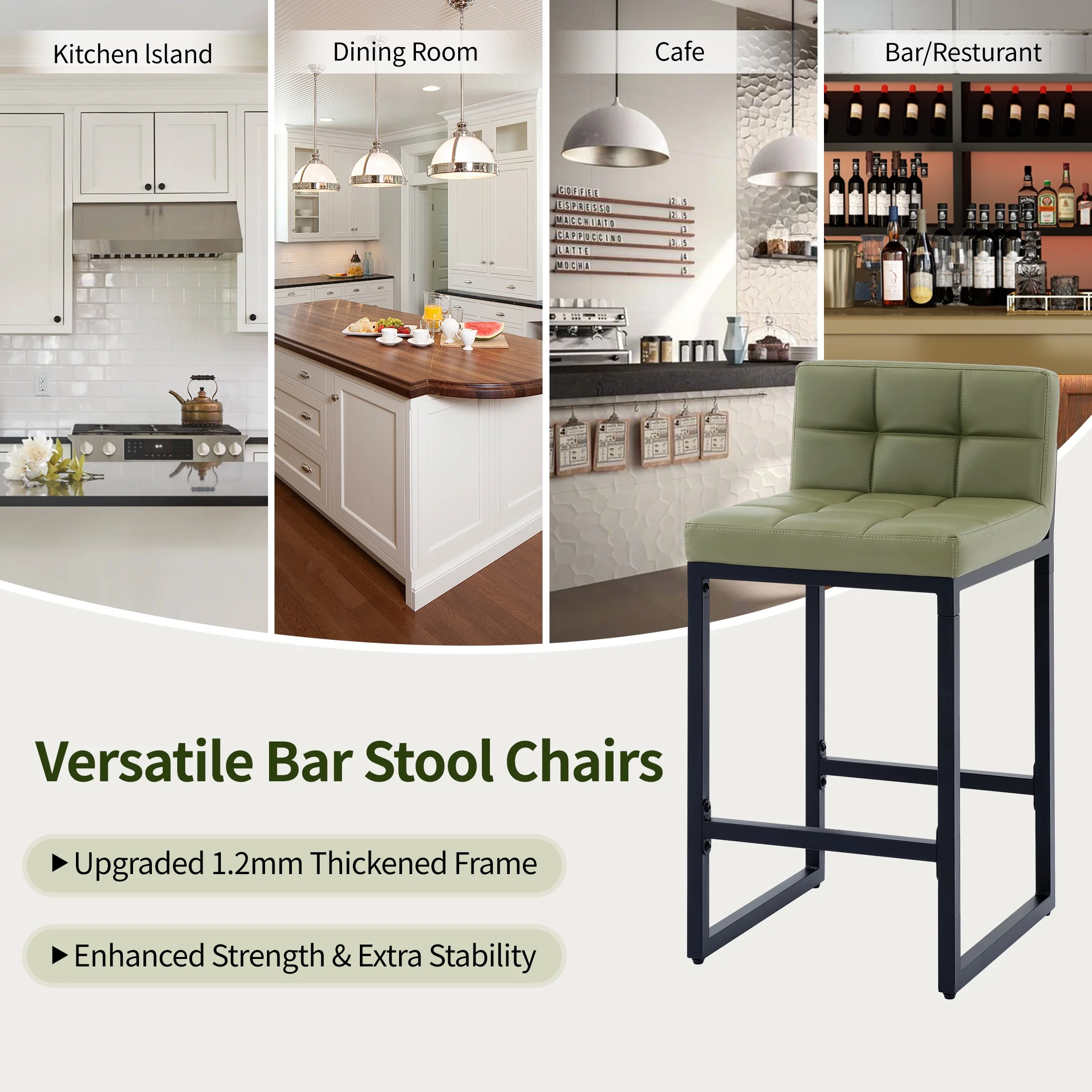 FIRAVOE Bar Stools Set of 3, Counter Height Bar Stools (Low Back)(Thickened Frame) 26" PU Leather Barstools Bar Chairs for Kitchen Island, Black - Image 31