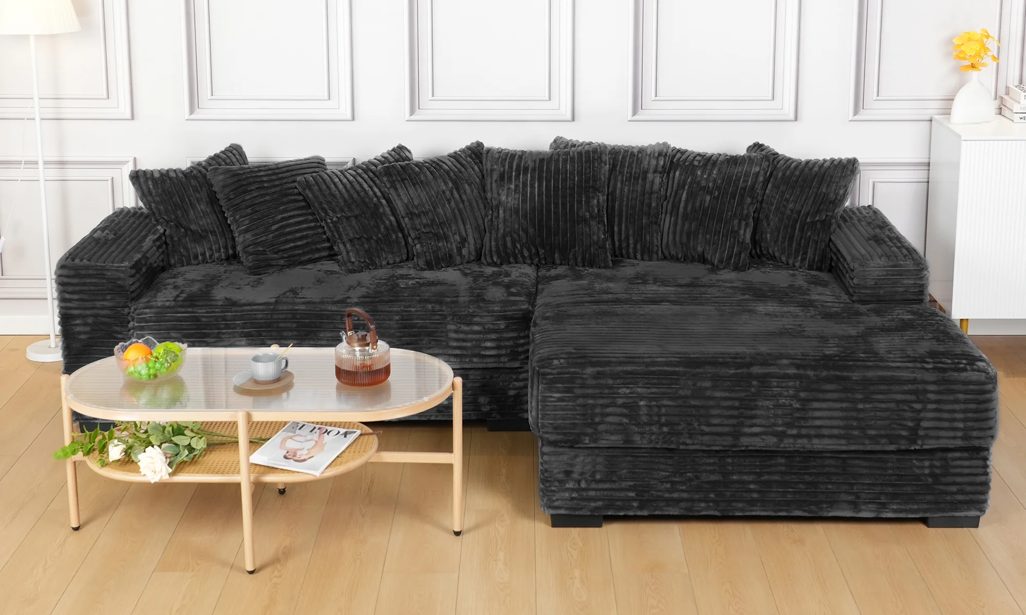 Advwin 110" Oversized L Shaped Sofa with Chaise, Comfy Plush 2-Piece L-Shaped Sectional Couches with 8 Pillows, Soft Fluffy Upholstered Sofa Bed for Living Room Apartment Bedroom, Light Gray - Image 17