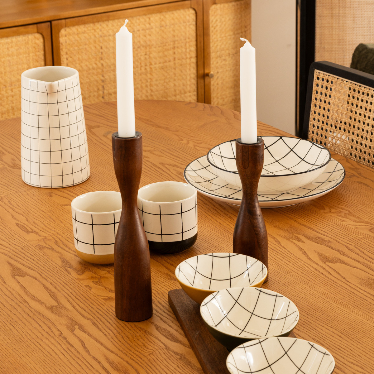 Set of 2 candlesticks Metal & mango, h.20/25 cm