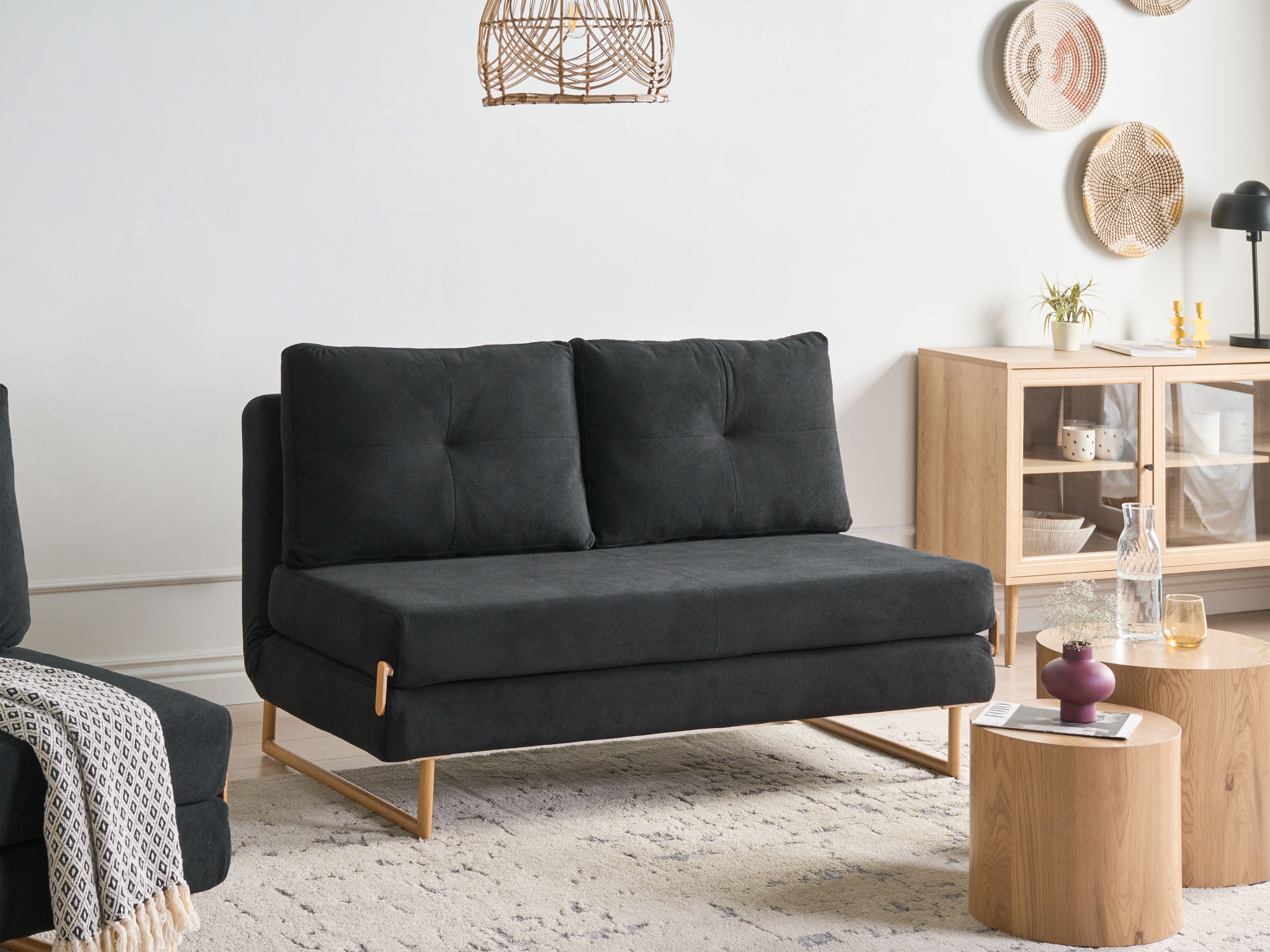 Sofa Bed 3 Seater JERSLEV Fabric Black