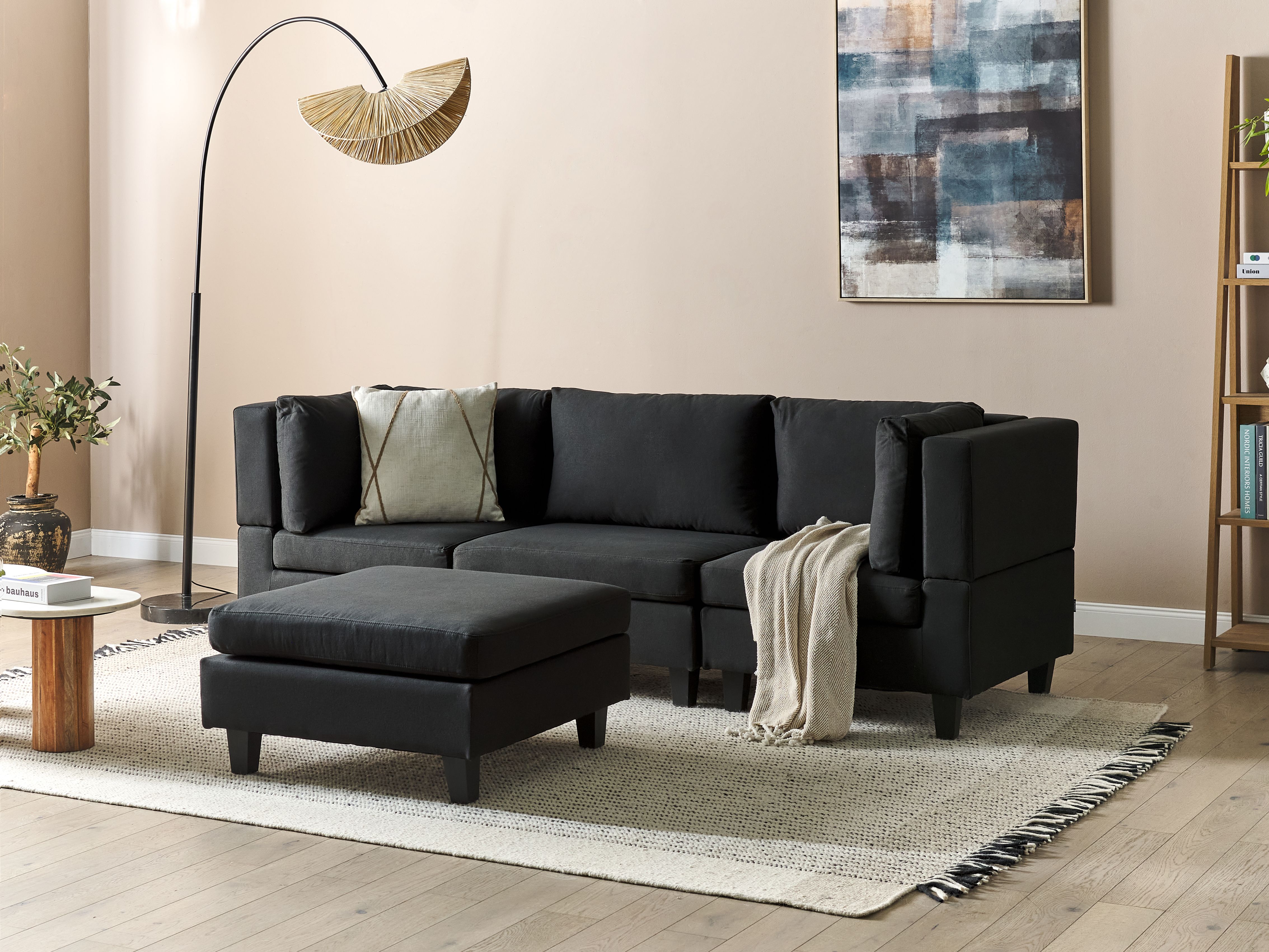 Modular Sofa 3 Seater UNSTAD Fabric Black with Ottoman