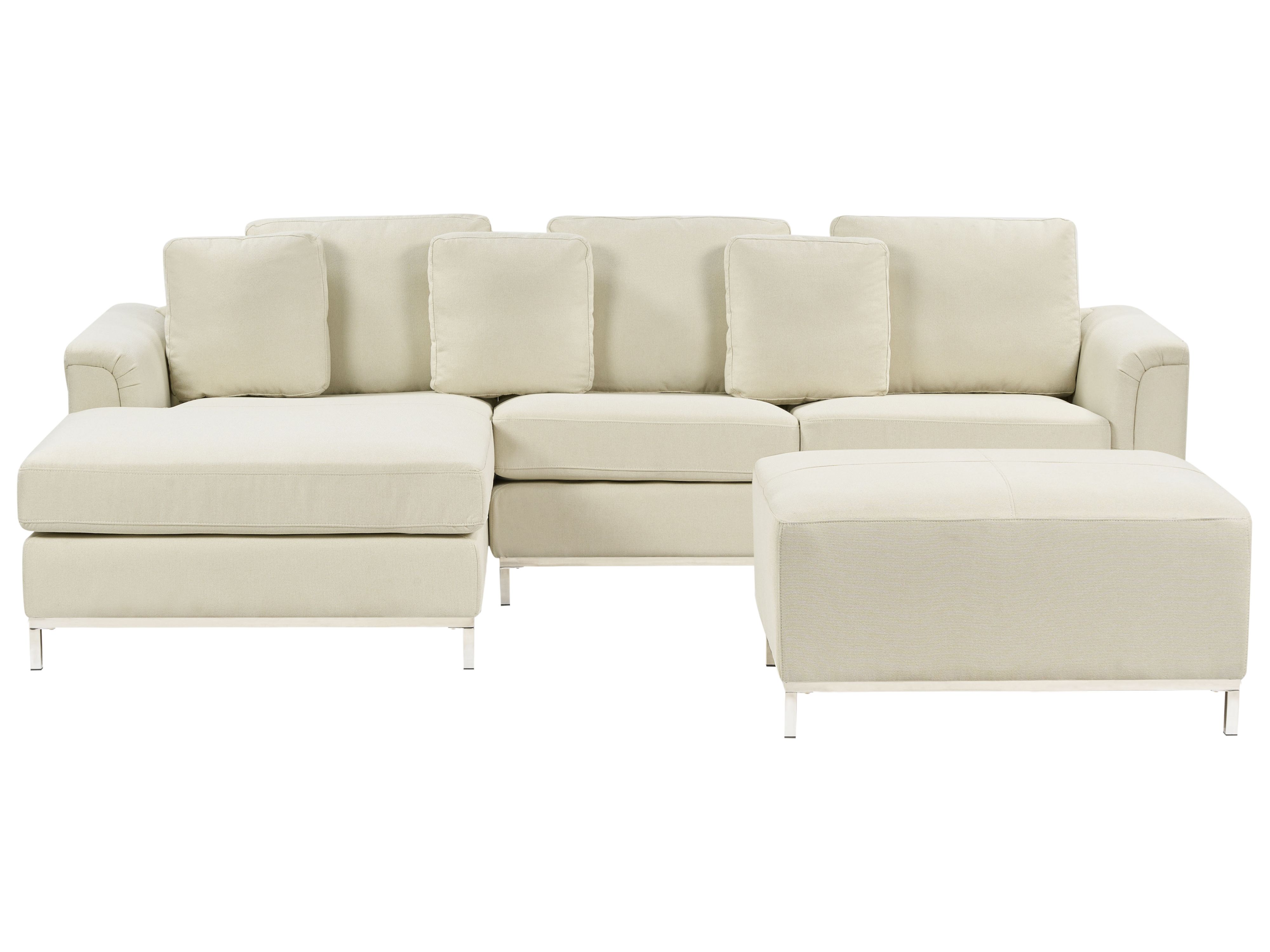 Corner Sofa 5 Seater OSLO Fabric Beige with Ottoman Right Hand