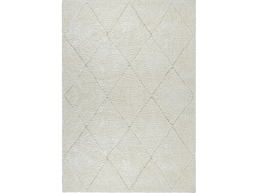 Tapis Bahar Shaggy motif losange, Crème, 200 x 290 cm