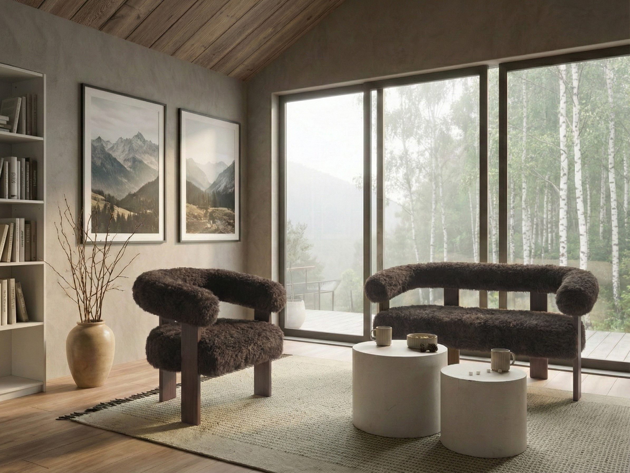 Living Room Set ILBRO Faux Fur Dark Brown