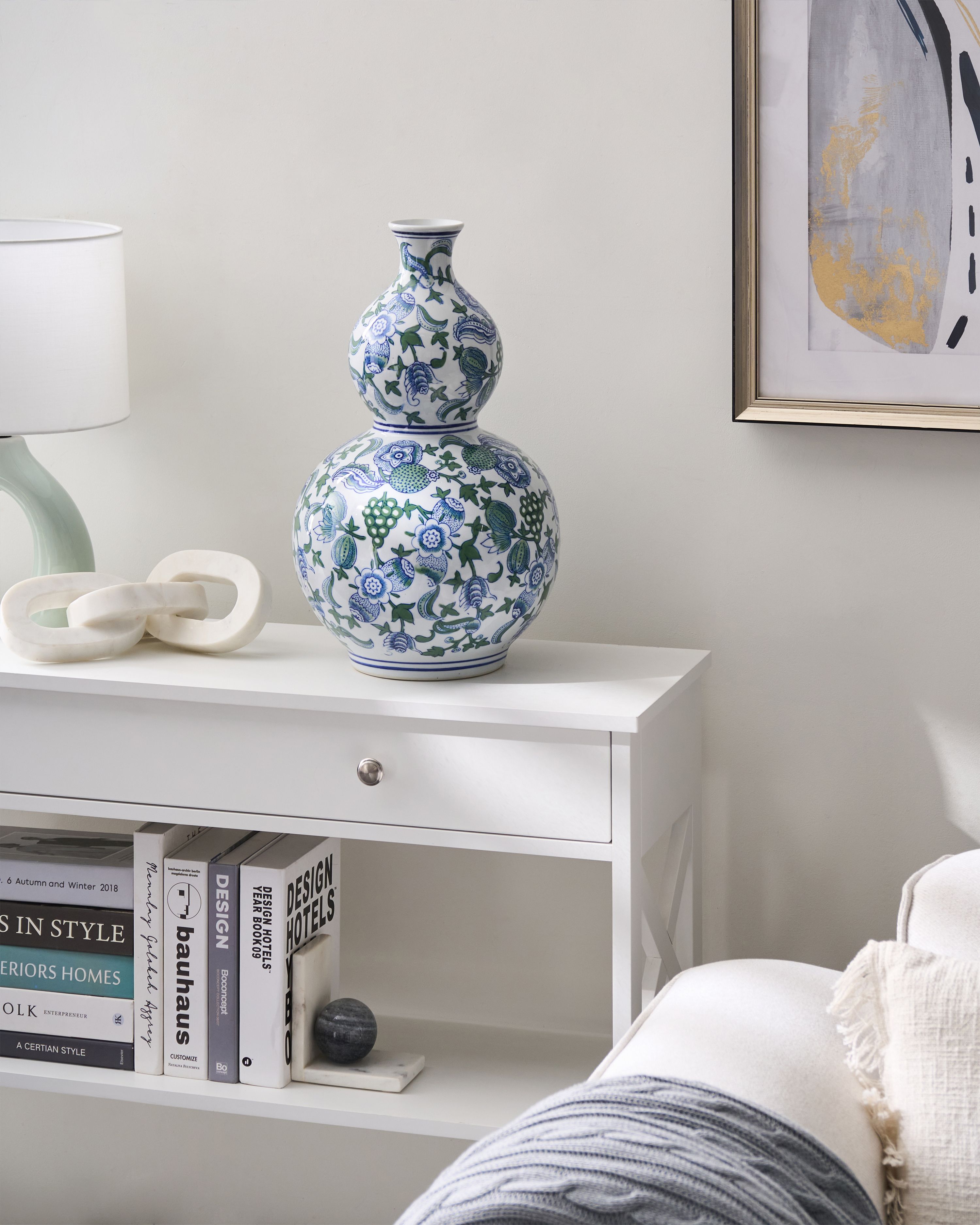 Flower Vase MOSTOLES Porcelain 45 cm White/ Blue