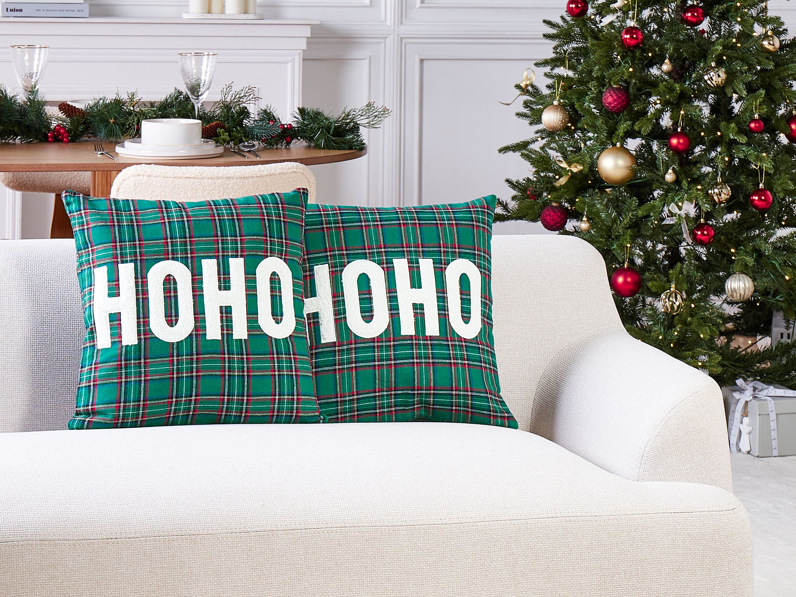 Set of 2 Decorative Cushions JOYCANDY 45 x 45 cm Green Christmas Motif