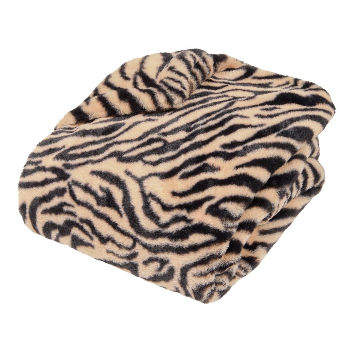 "Orana" Faux Fur Printed Throw Black, 160x120 cm