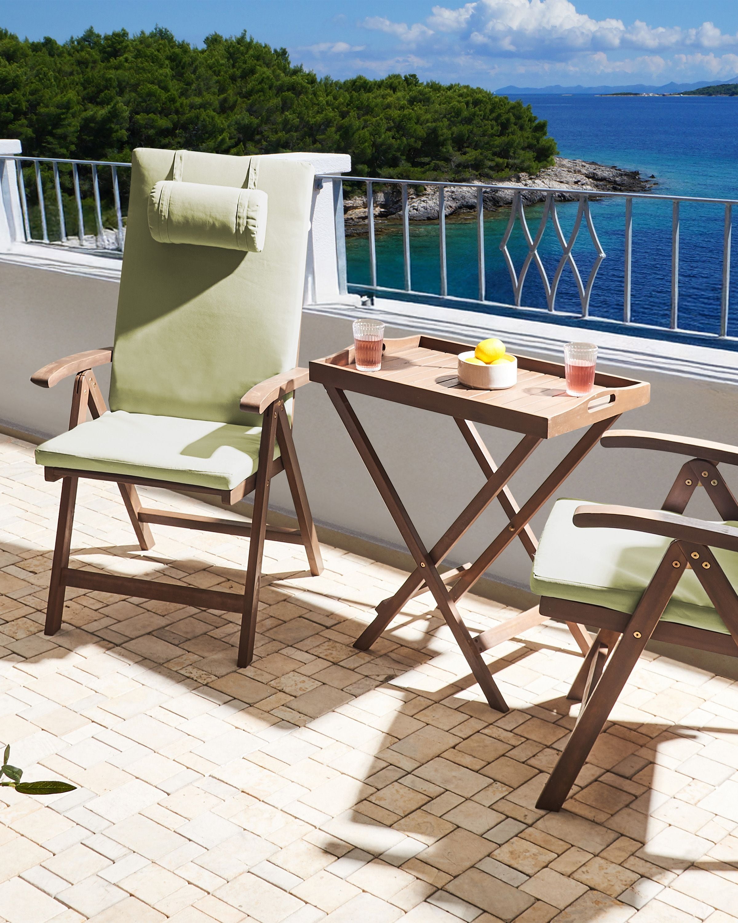 Set of 2 Garden Chairs with Cushions AMANTEA PREMIUM Acacia Wood Green