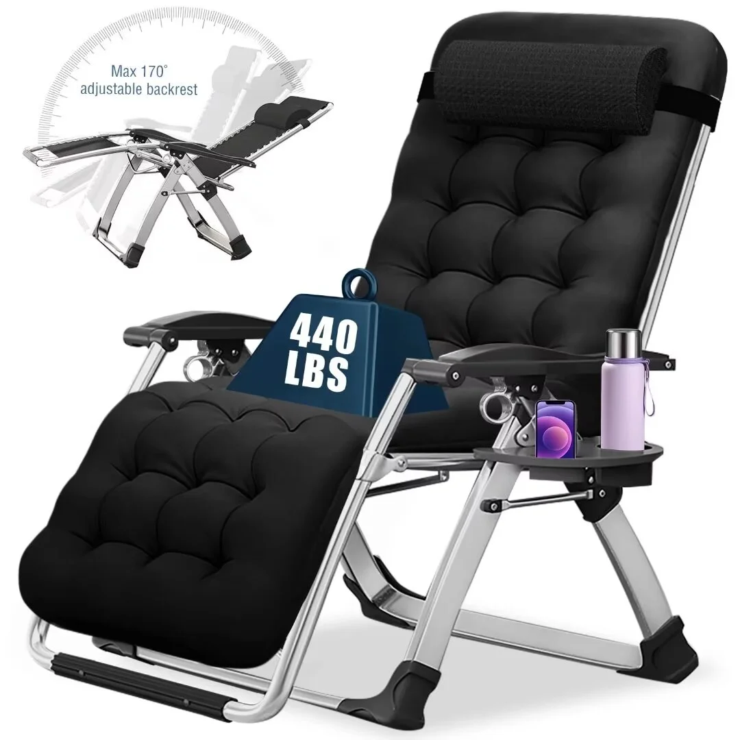 NAIZEA 2 Pack Zero Gravity Chair, Foldable Portable Lawn Recliner with Cushion, Headrest, Cup Holder, Black - Image 33