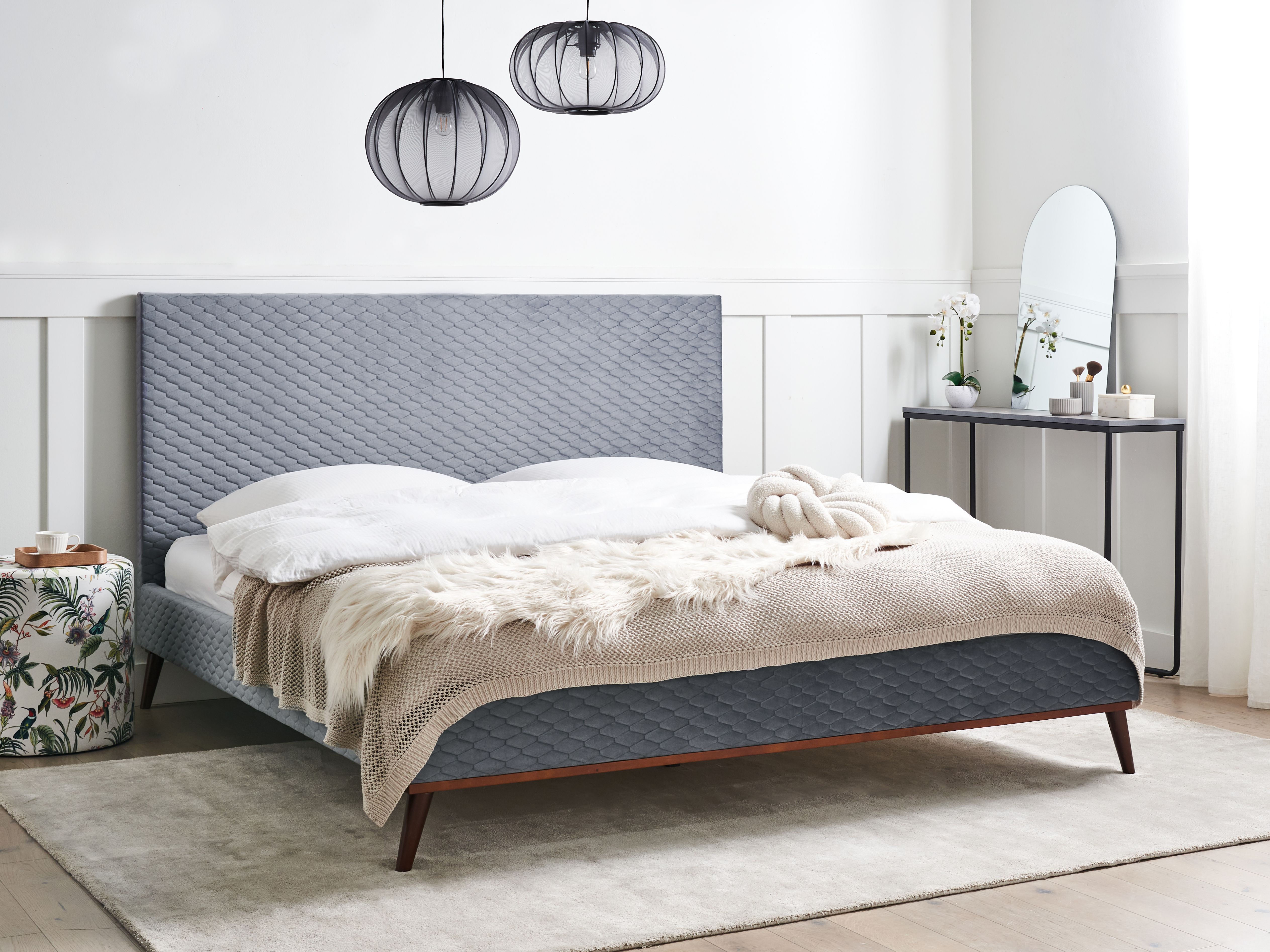 Bed Velvet BAYONNE 180 x 200 cm (EU Super King) Light Grey