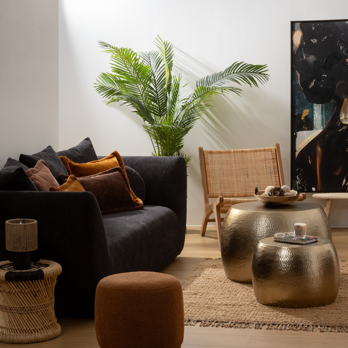 Set of 2 coffee tables "Issam" Gold-tone metal, D.70/50 cm