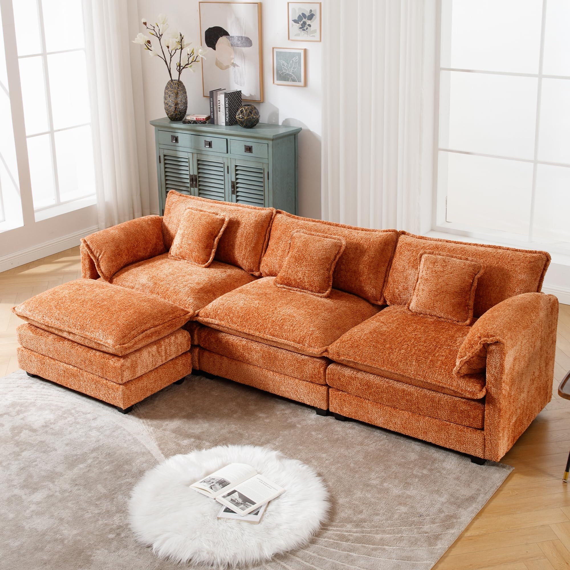 GNIXUU 112" Oversized Sectional Sofa Cloud Couch for Living Room, Modern Chenille L Shaped Couch, Comfy Boucle Modular Sofa Sleeper with Moveable Ottoman & Memory Foam (Green) - Image 52