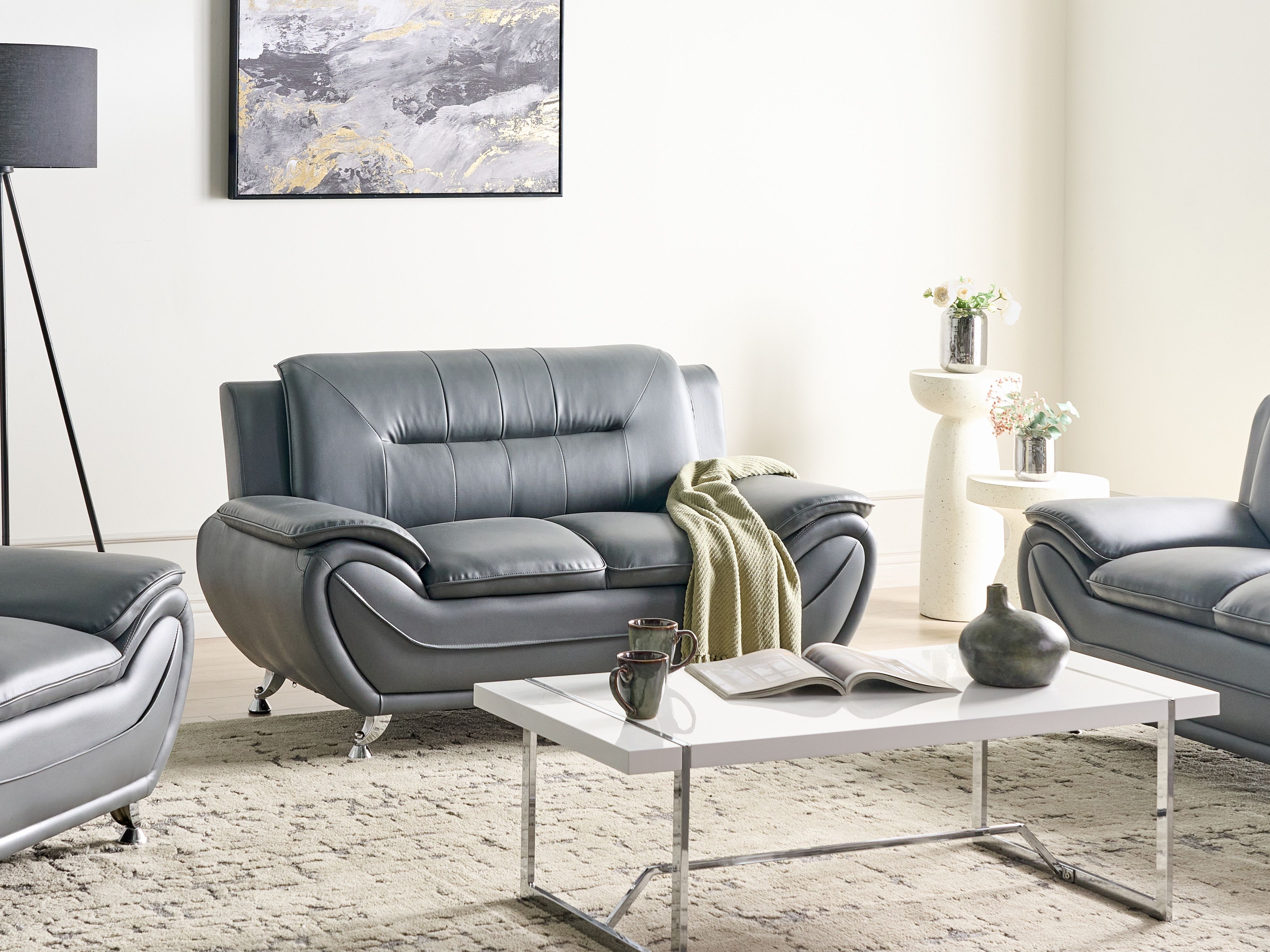 Sofa 2 Seater LEIRA II Faux Leather Grey