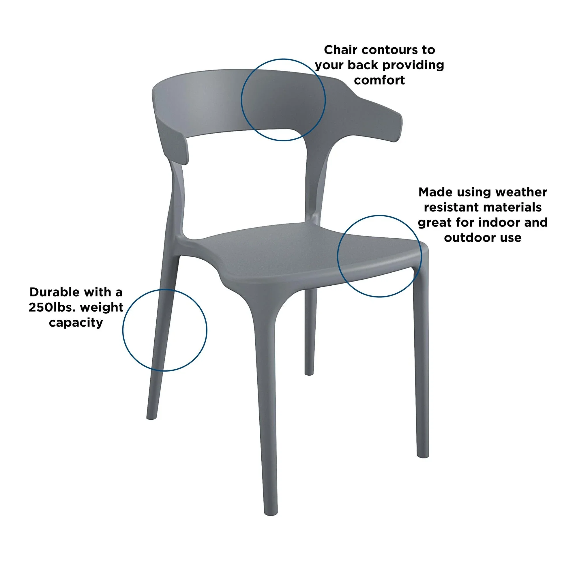 Novogratz Poolside Felix Stacking Dining Chairs, Indoor/Outdoor, 4-Pack, Charcoal - Image 5 Novogratz Poolside Felix Stacking Dining Chairs, Indoor/Outdoor, 4-Pack, Charcoal - Image 5