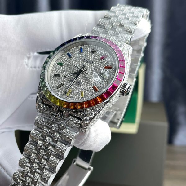 Rolex DateJust Replica Watch Full Moissanite Diamonds Hong Kong Dial Blue 41mm - Top club
