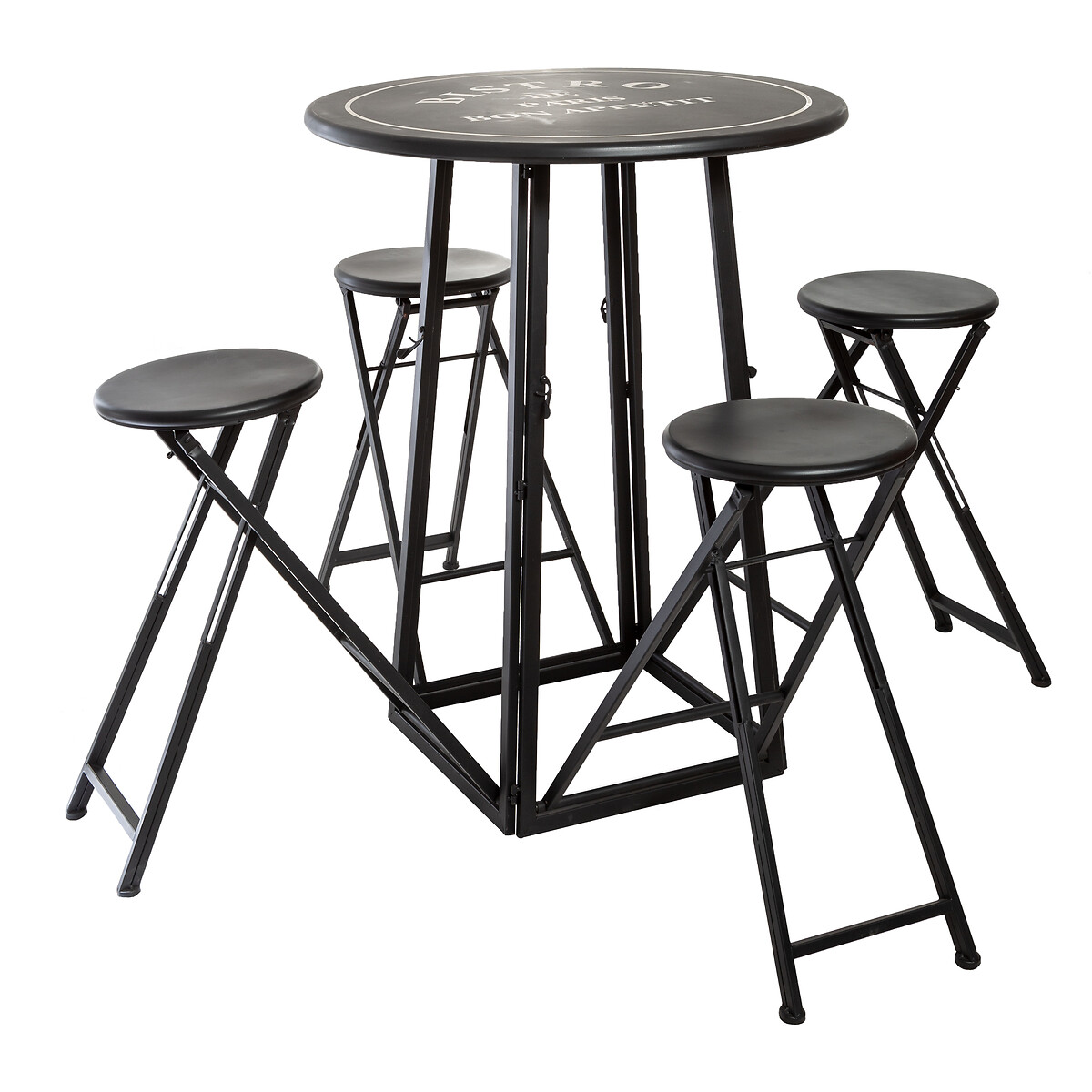 Outdoor table with 4 chairs Black and white, D.77,5 cm