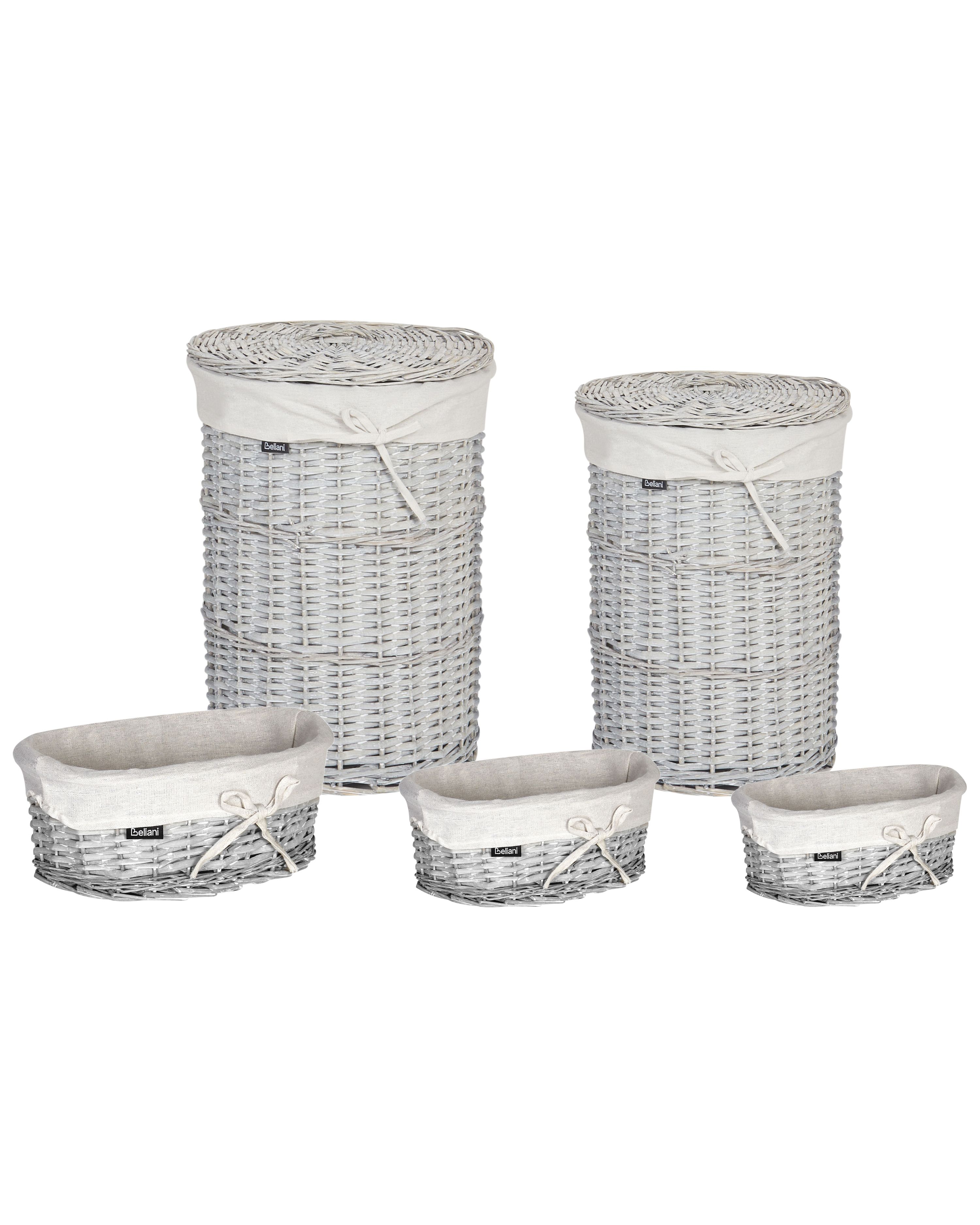 Set of 5 Baskets VAKARI Willow Wood White 55/89 L