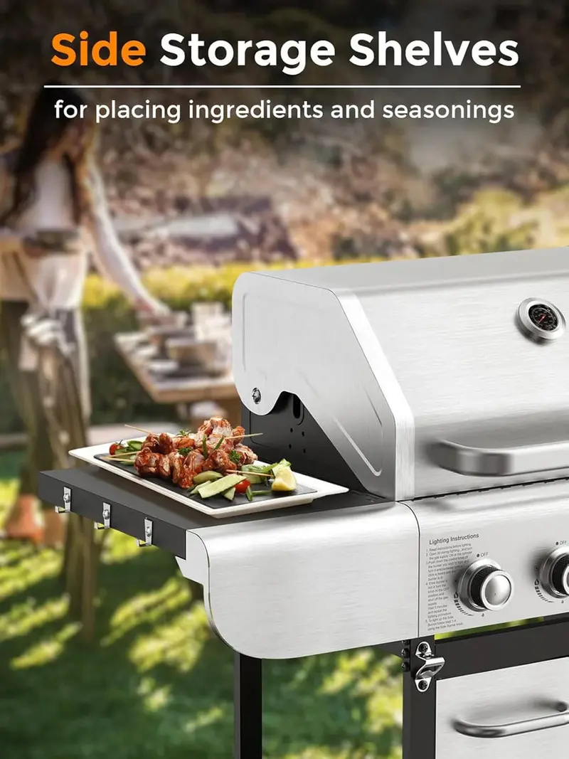 COWSAR 4-Burner Propane Gas Grill With Stainless Steel Burners, 44,000 BTU - 50.79in D x 21.65in W x 46.06in H - Image 6 COWSAR 4-Burner Propane Gas Grill With Stainless Steel Burners, 44,000 BTU - 50.79in D x 21.65in W x 46.06in H - Image 6