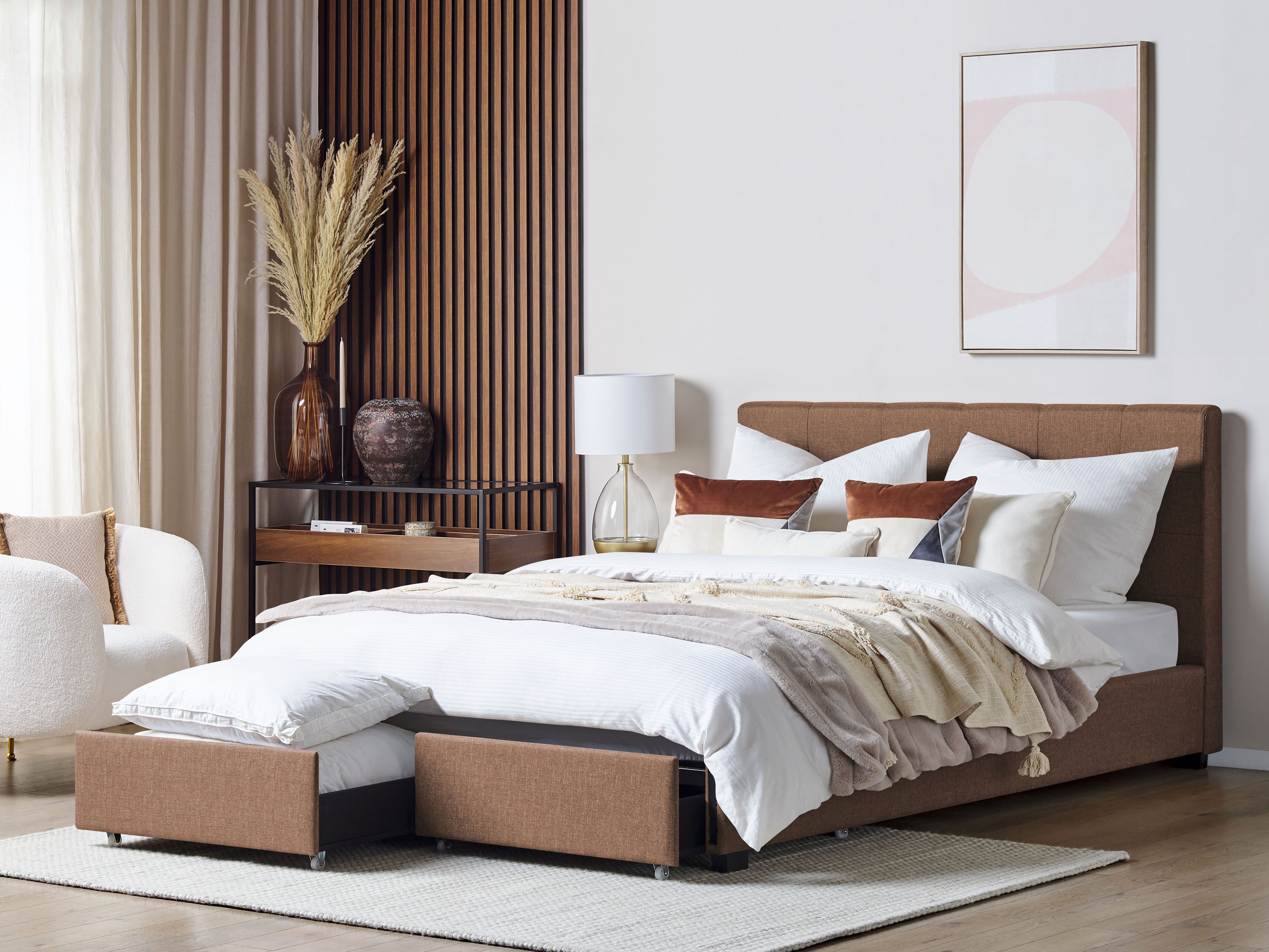 Bed with Storage Drawers Fabric LA ROCHELLE 180 x 200 cm (EU Super King) Brown