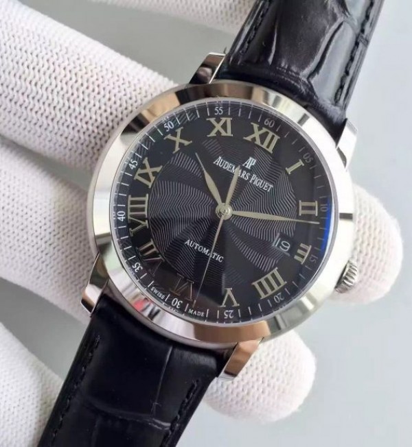 Replica Audemars Piguet Jules Audemars 15170 Roman numerals SS Black Dial Leather Strap A3120 - Elite Watch Atelier