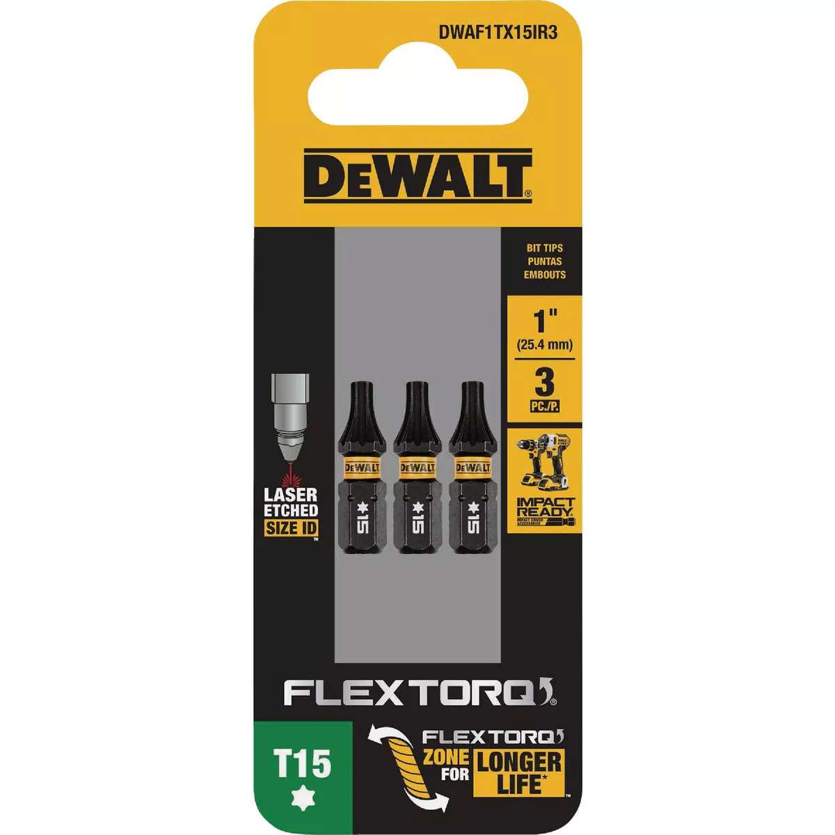 DEWALT FlexTorq 1 In. T15 TORX Impact Screwdriver Bit (3-Pack)