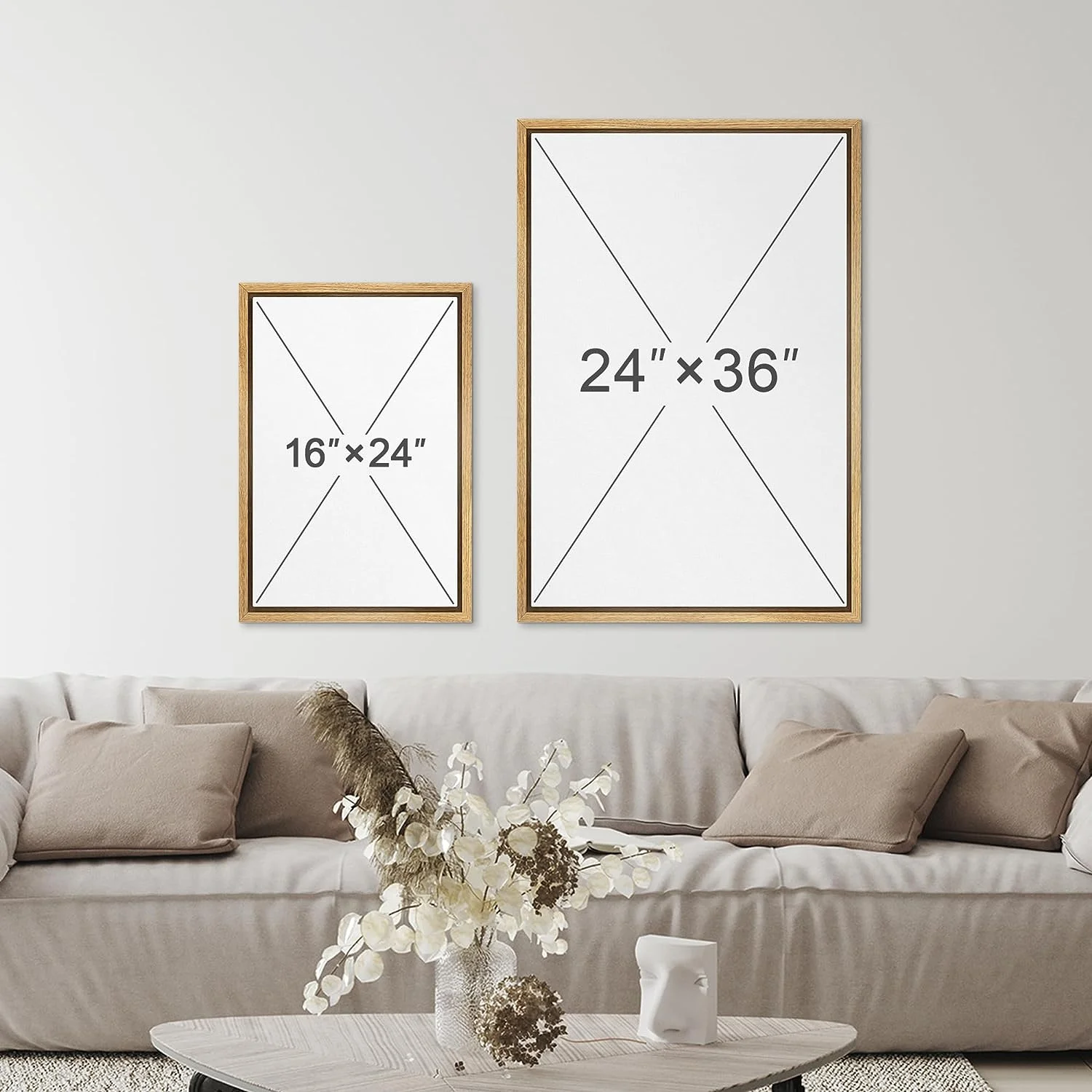 IDEA4WALL Framed Canvas Print Wall Art Set of 2 Watercolor Pastel Duotone Tan Landscape Abstract Modern Art Multicolor Contemporary Artwork for Bedroom, Office - 16"x24"x2 Panels Natural - Image 6