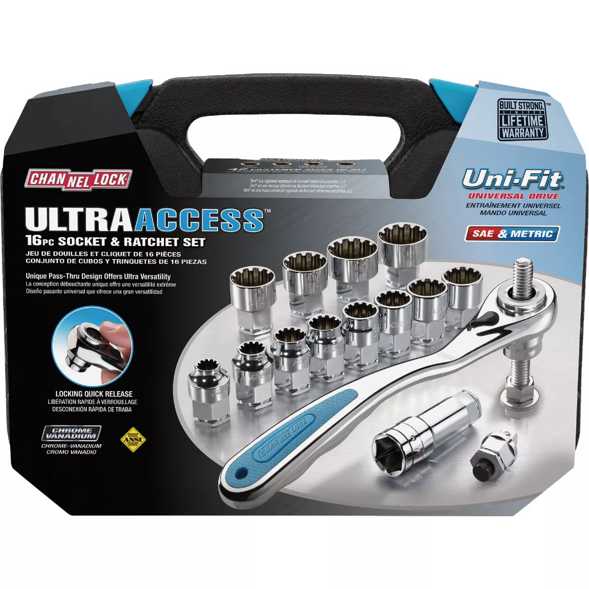 Channellock Standard/Metric 3/8 In. Ultra Access Socket & Ratchet Set (16-Piece)