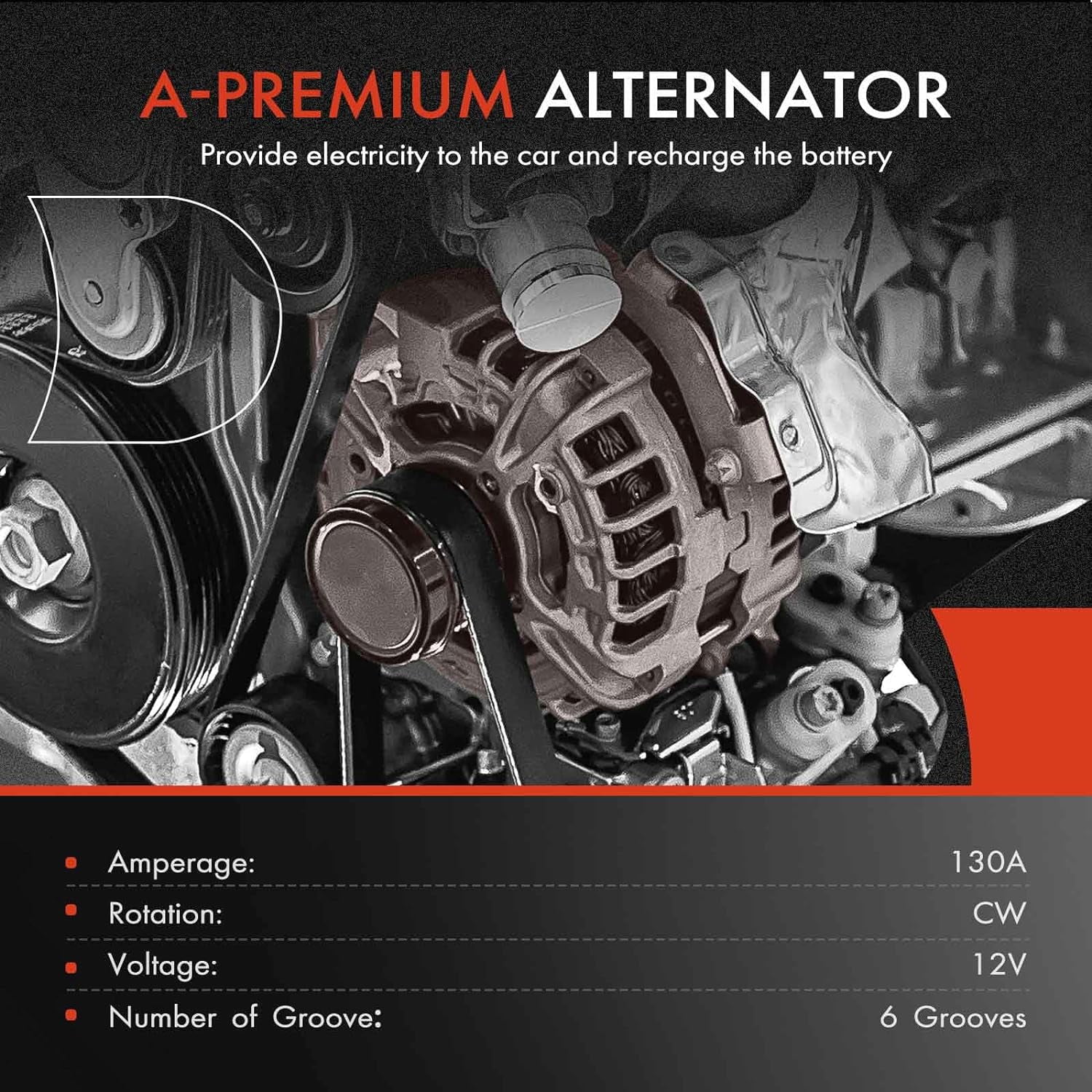 A-Premium Alternator Compatible with Ford Taurus & Mercury Sable, 2002 2003 2004 2005, V6 3.0L, 12V 120A/130A 6 Groove 75mm Pulley Clockwise, Replace# 2F1UBB, 2F1Z10346BA