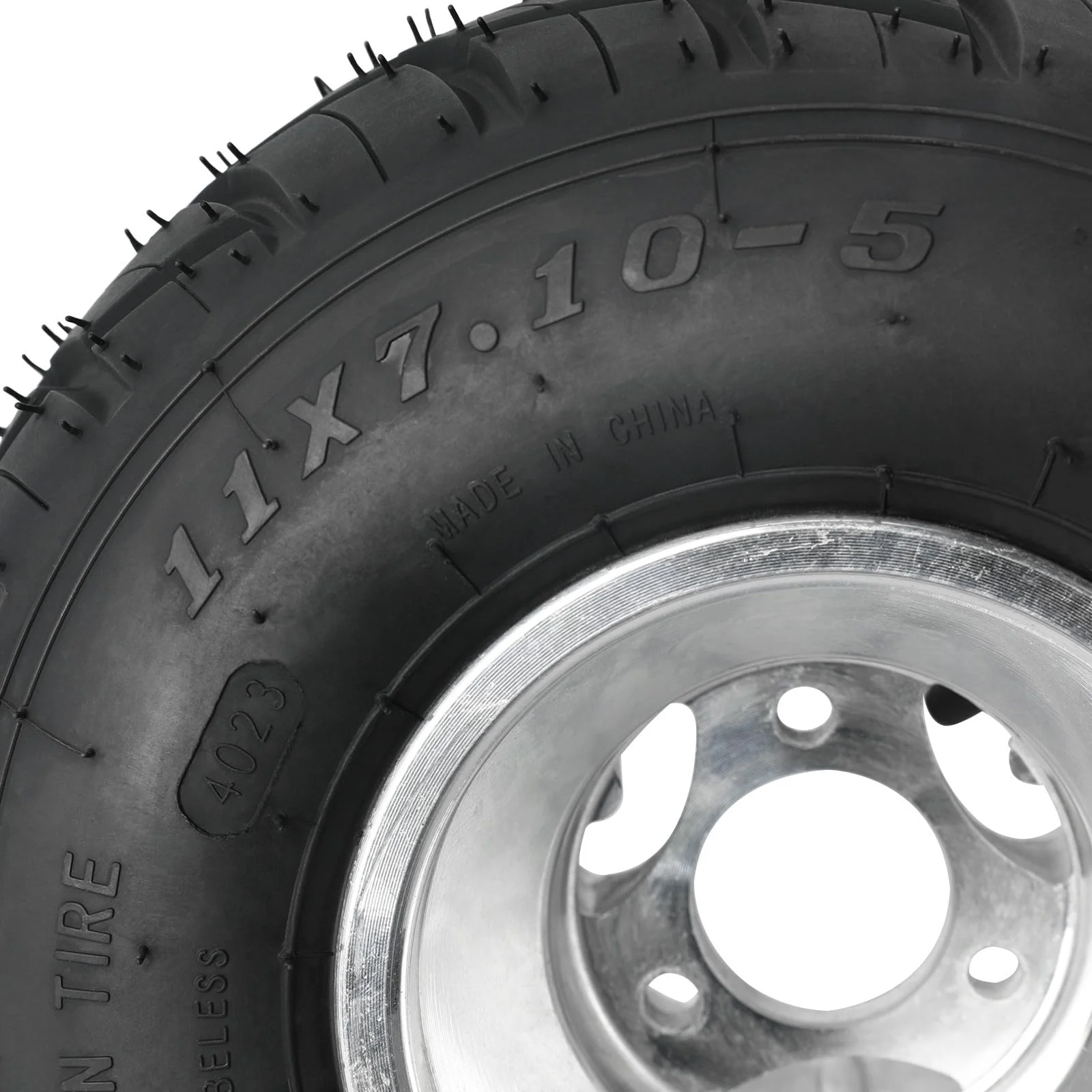 Set 4 Go Kart Tires and Rims, 10x4.50-5 Front Tubeless Tires Rims, 11x7.10-5 Rear Tires Rims, Go Cart Wheels and Tires Fit Bolt Pattern 58 mm with 3 Holes Drift Trike, Buggy Lawn Mower - Image 6