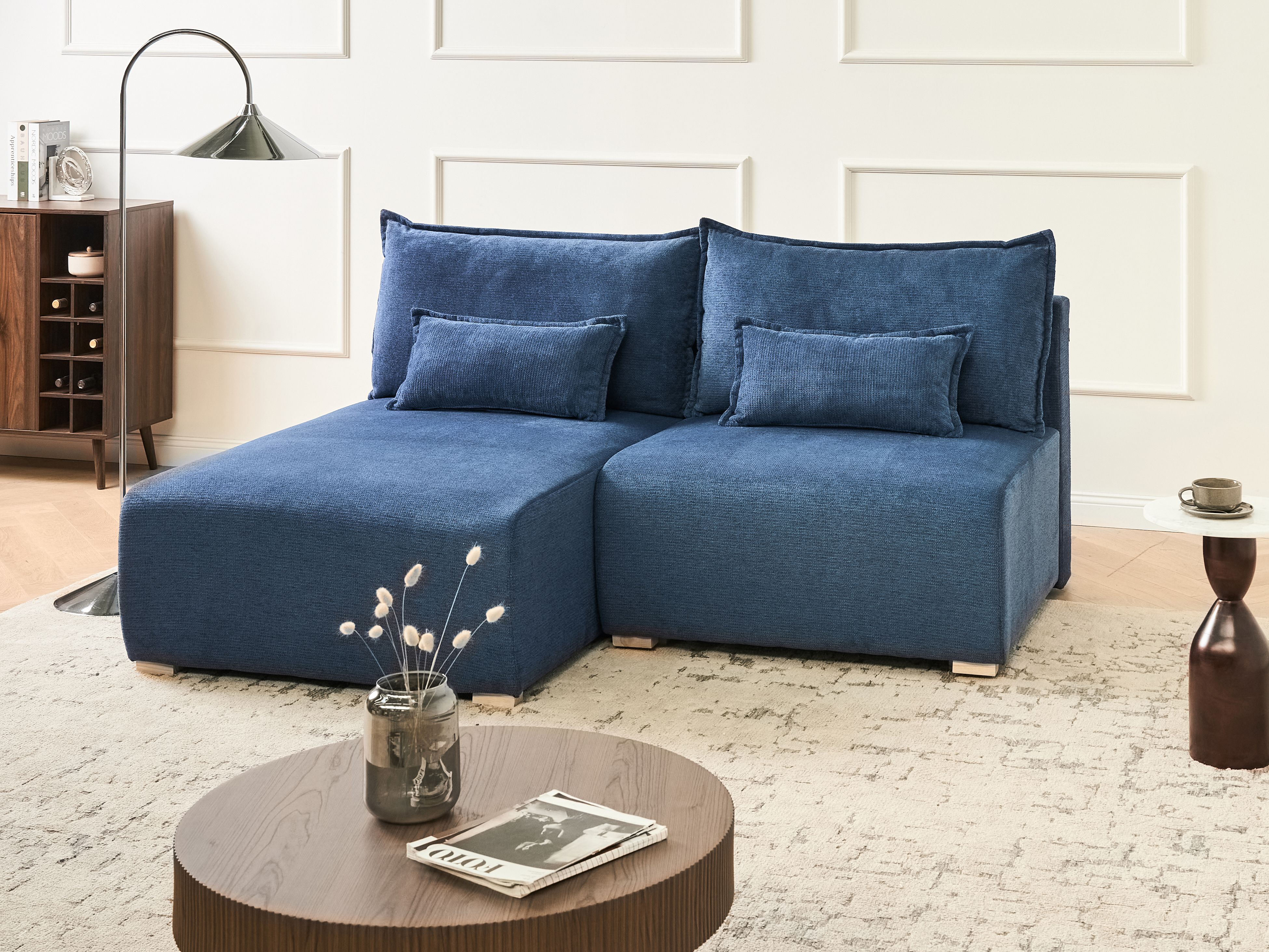 Modular Corner Sofa NERBO Fabric Blue Right Hand