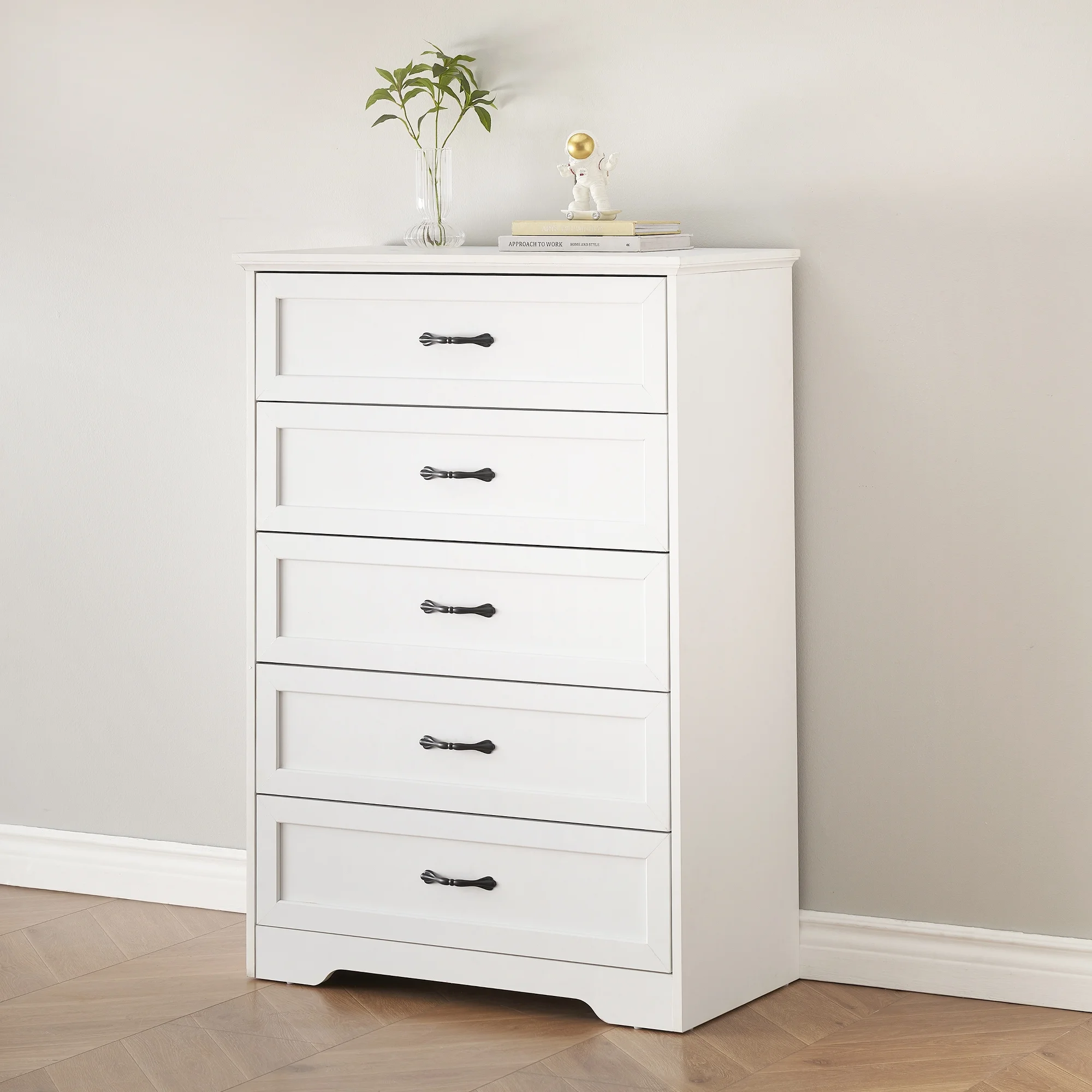 Luku Modern 5 Drawers Dresser, Chest of Drawers Closet Organizers and Storage Clothes, White