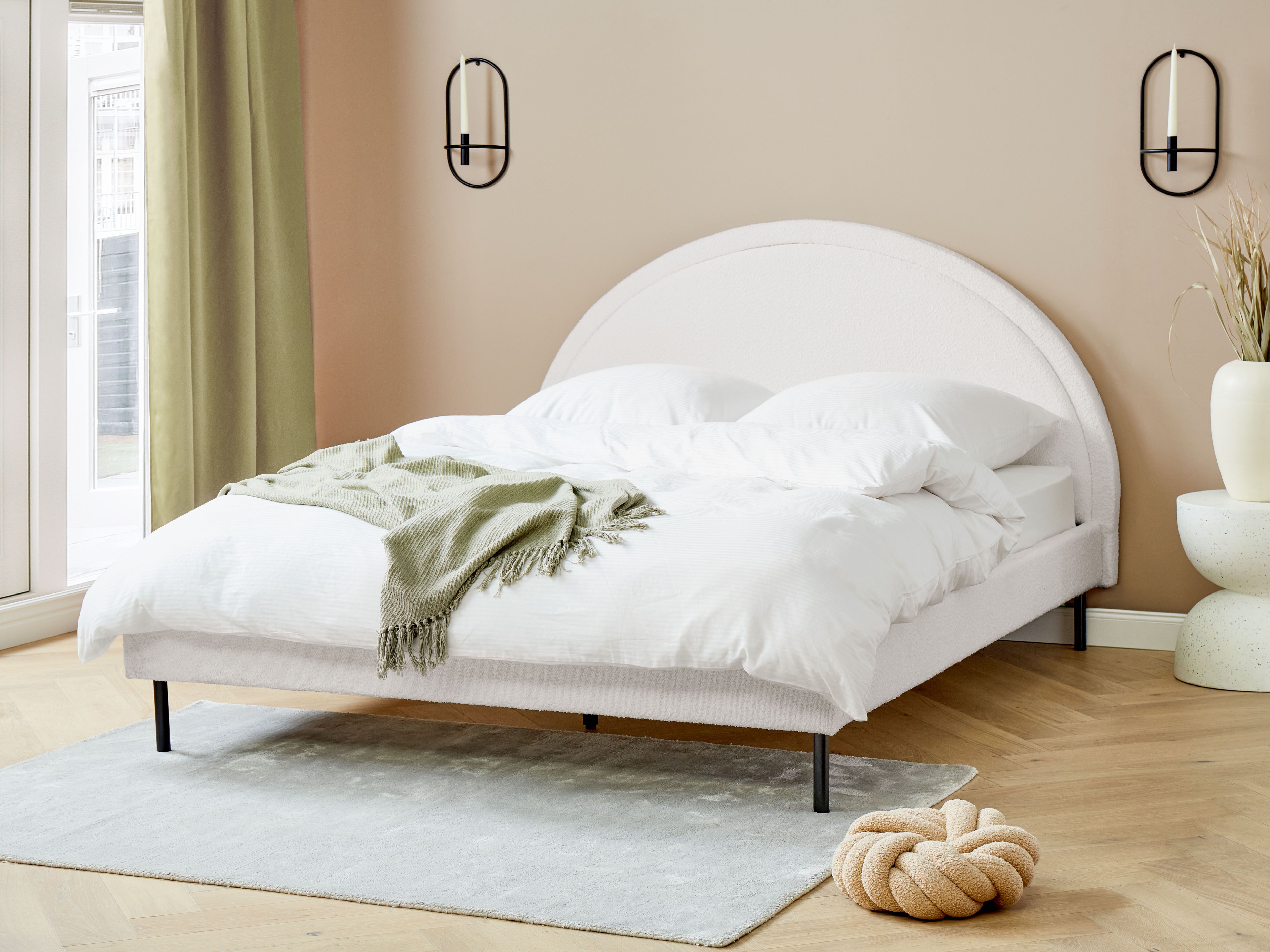 Bed Boucle MARGUT 160 x 200 cm (EU King Size) White
