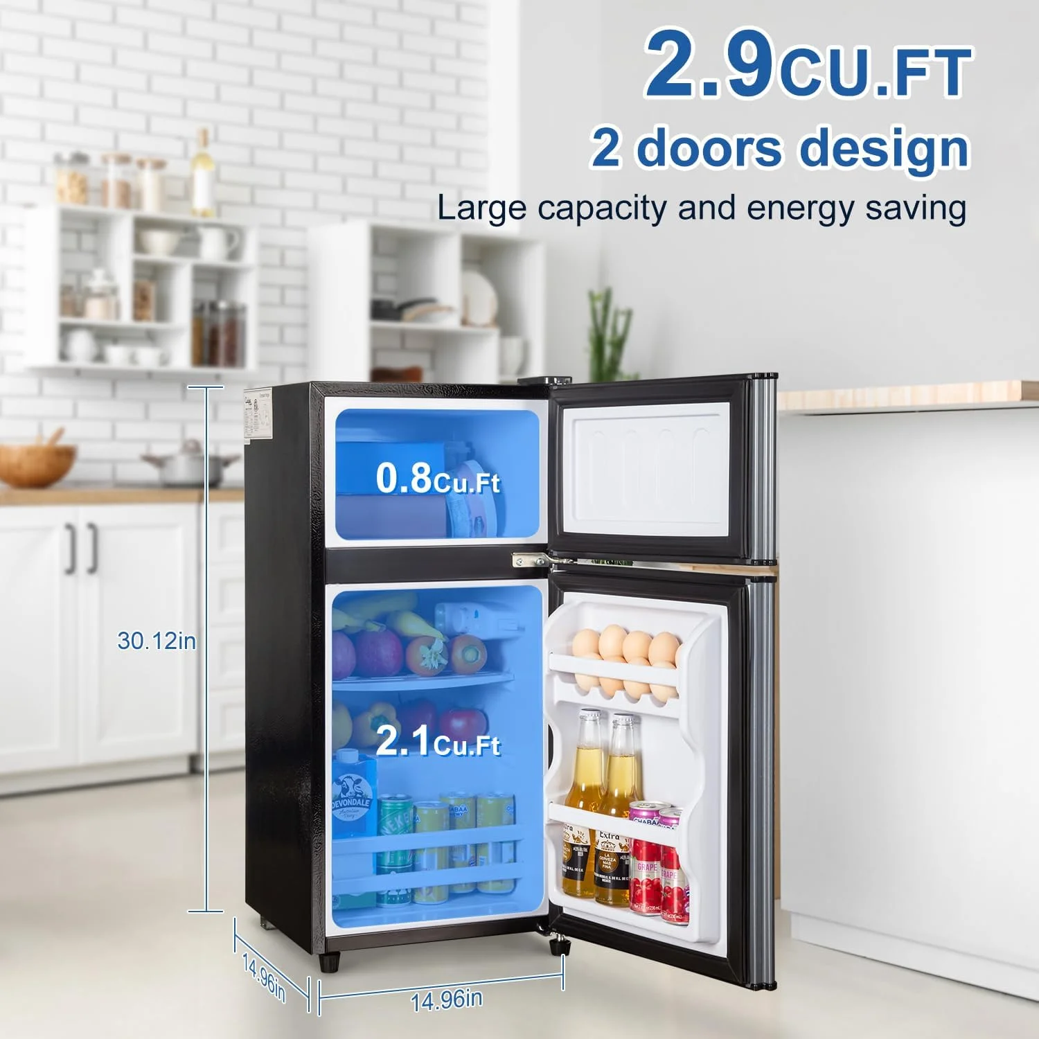 GGTB 2.5 Cu.Ft Compact Double Door Mini Fridge - Top Freezer & Bottom Refrigerator, 7-Level Precision Cooling | Ideal for Dorm, Bedroom, Office & Small Spaces - Image 3