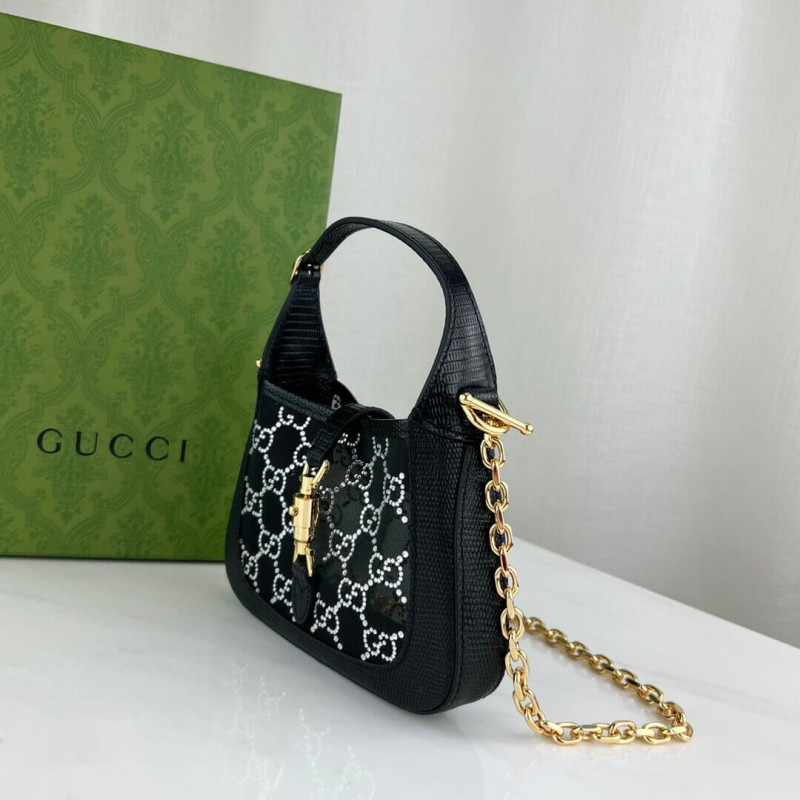Replica Gucci Jackie 1961 Mini Crystal Gg Lizard Bag 677027 Black1:1High-quality replica