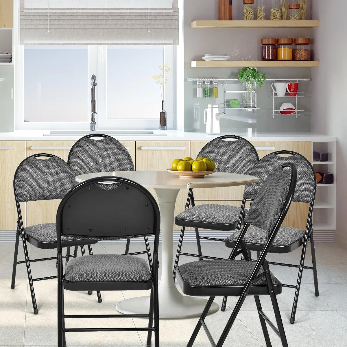 Giantex 6-Piece Commercial Folding Chairs w/Upholstered Padded Seat & Back, Fabric Seating for Home Office Wedding Party, Grey