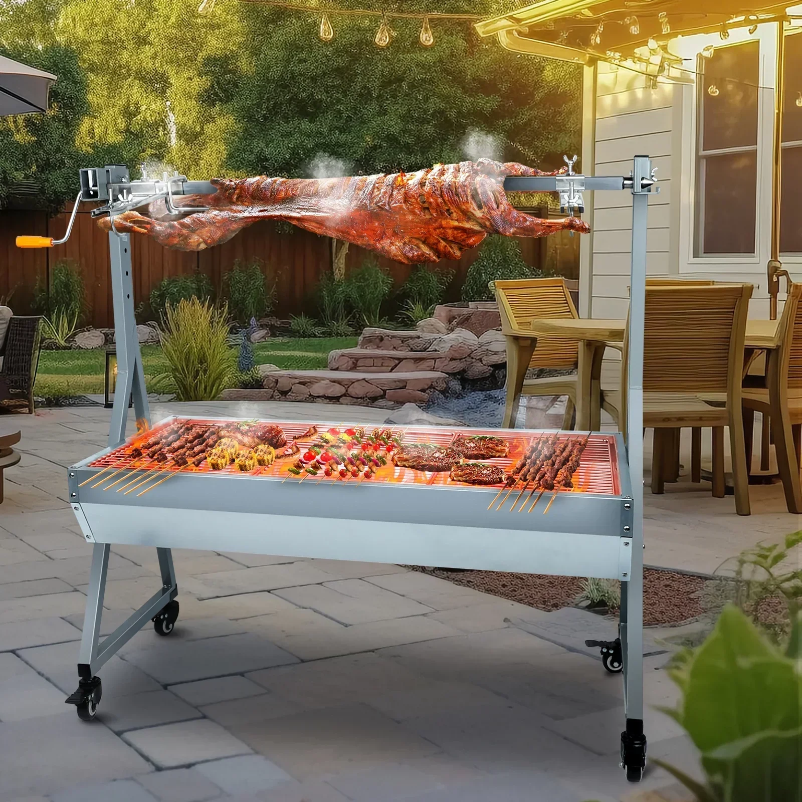 Rocita Charcoal Rotisserie Grill Roaster 132lbs, 38.5in x 18.1in, Stainless Steel, 25W Motor And Hand Crank - Image 7 Rocita Charcoal Rotisserie Grill Roaster 132lbs, 38.5in x 18.1in, Stainless Steel, 25W Motor And Hand Crank - Image 7