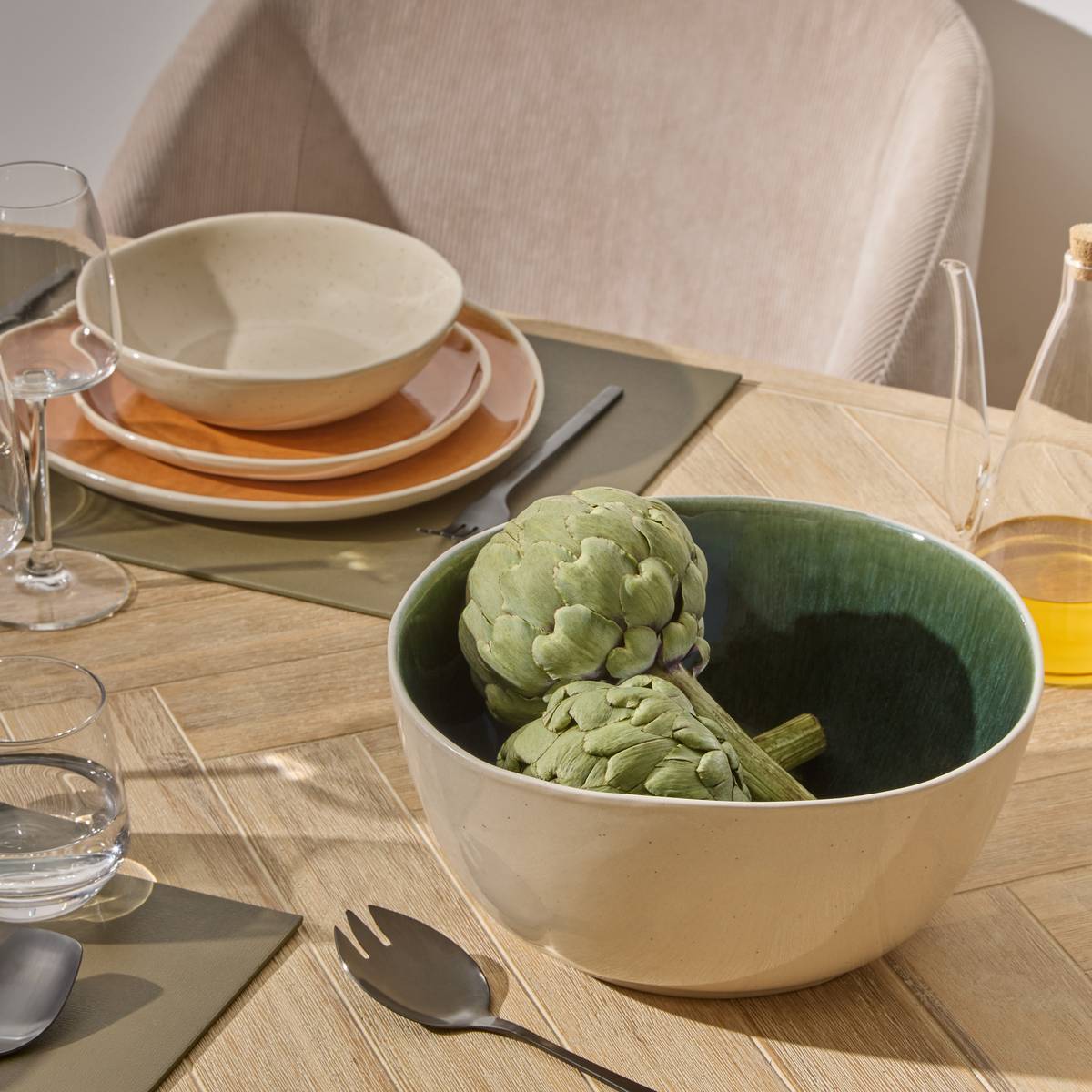 "Wonja" Salad Bowl Earthenware, D.26.2 cm, Green