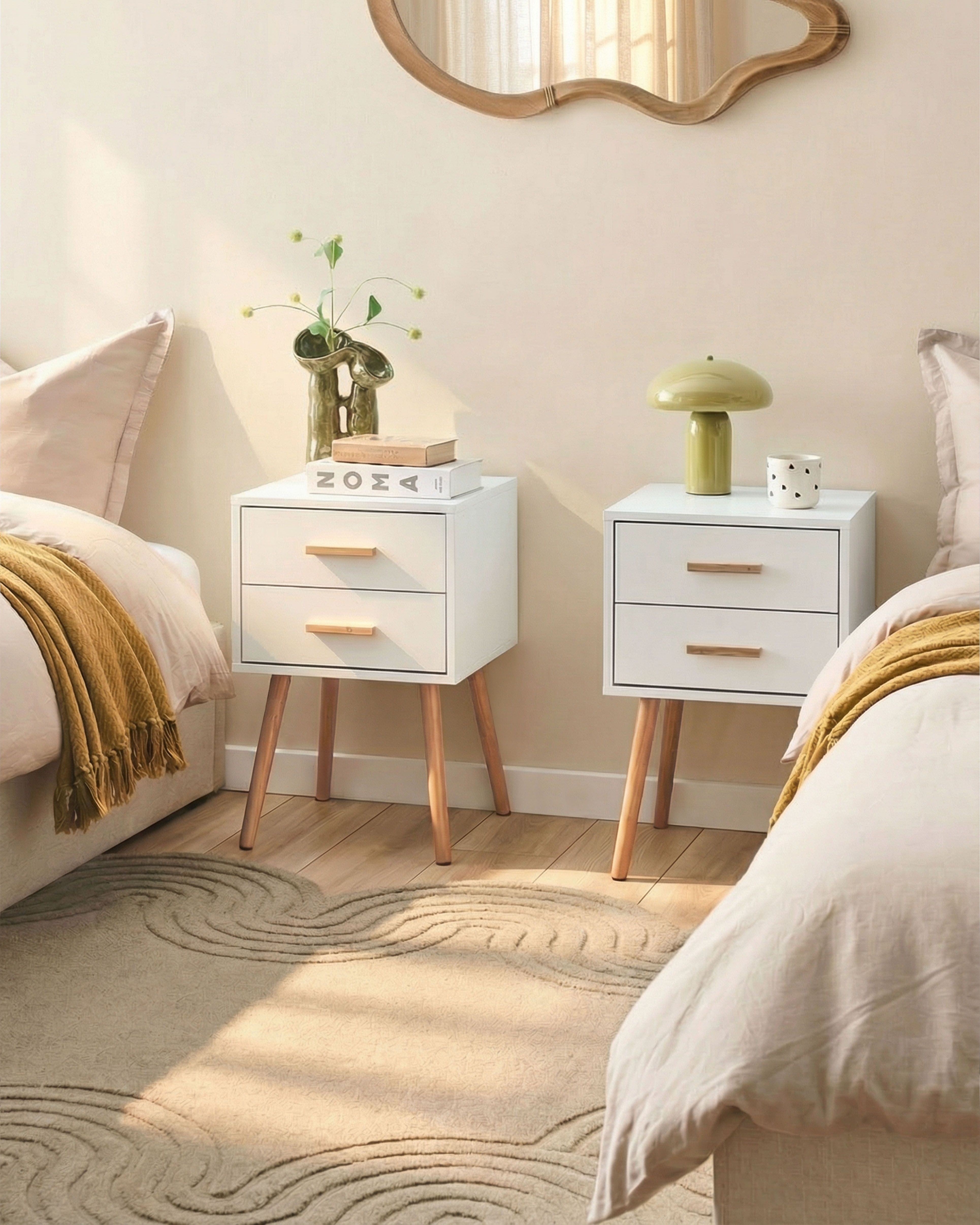 Set of 2 Bedside Tables ALABAMA White