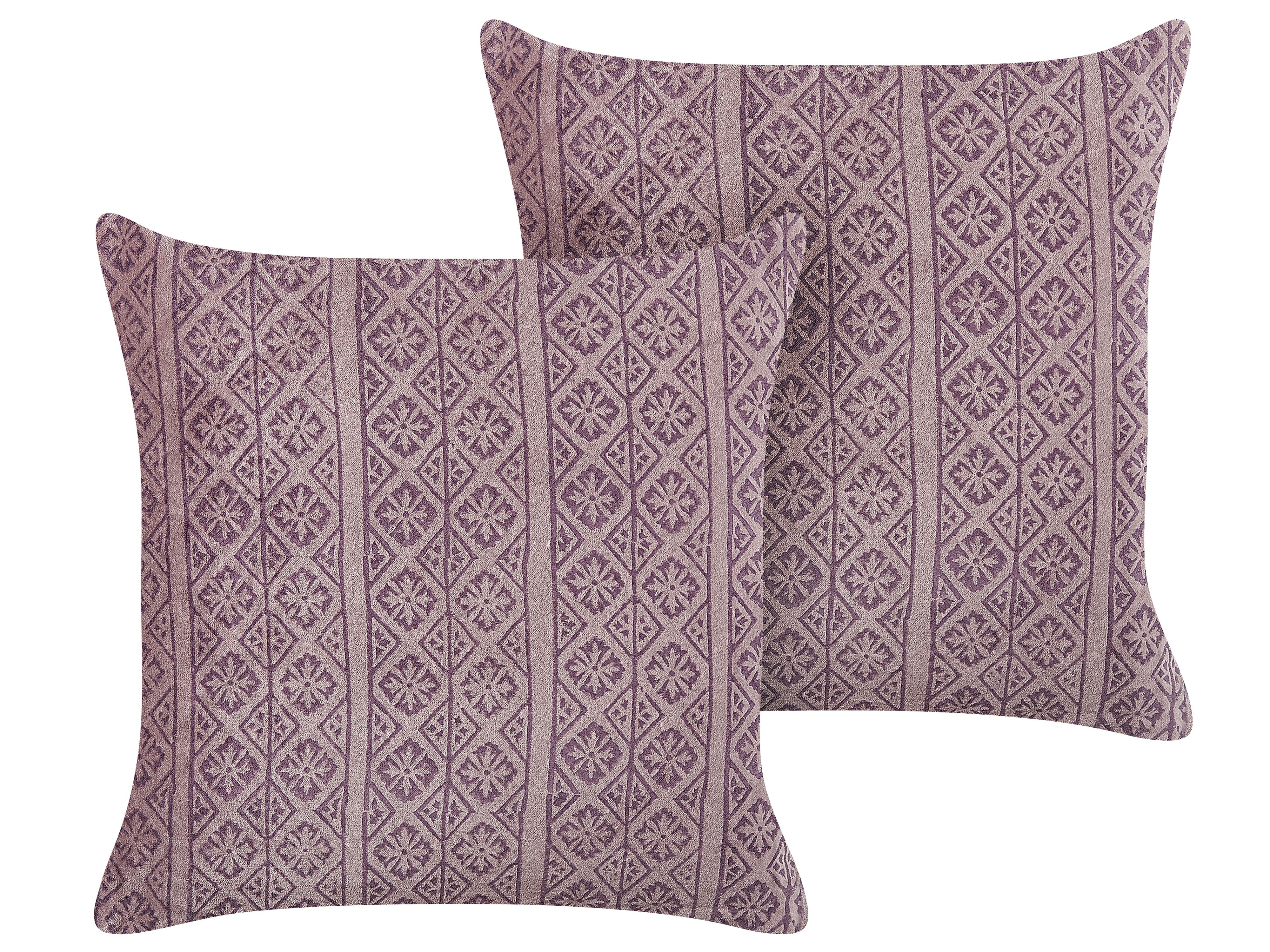Set of 2 Decorative Cushions SILYBUM Velvet 45 x 45 cm Pink Geometric Pattern