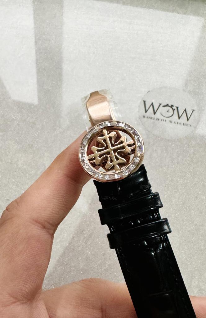 Replica PATEK PHILIPPE 6104P Moon RG Black Dial Diamond Bezel on Black Leather Strap A240 V2 - Top club