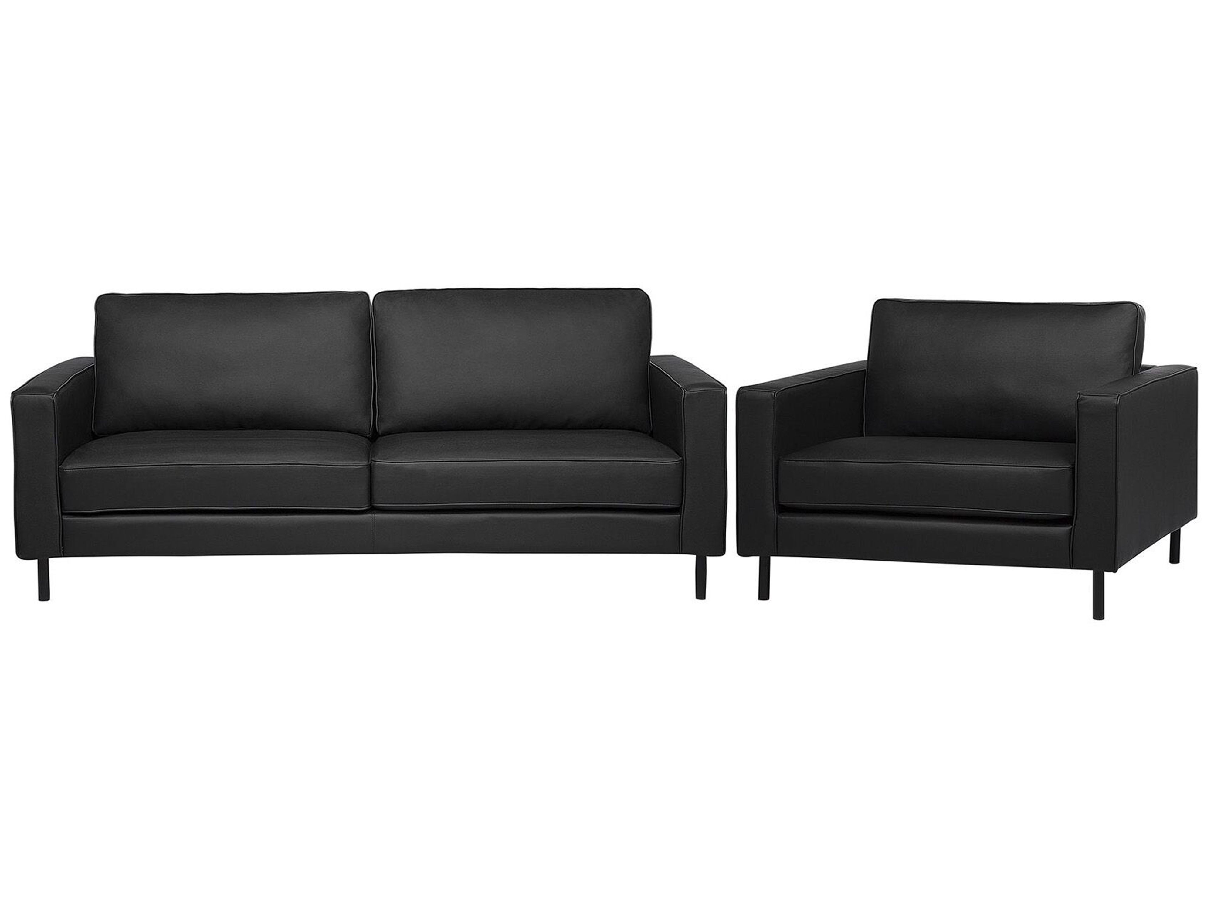 Living Room Set 4 Seater SAVALEN Leather Black