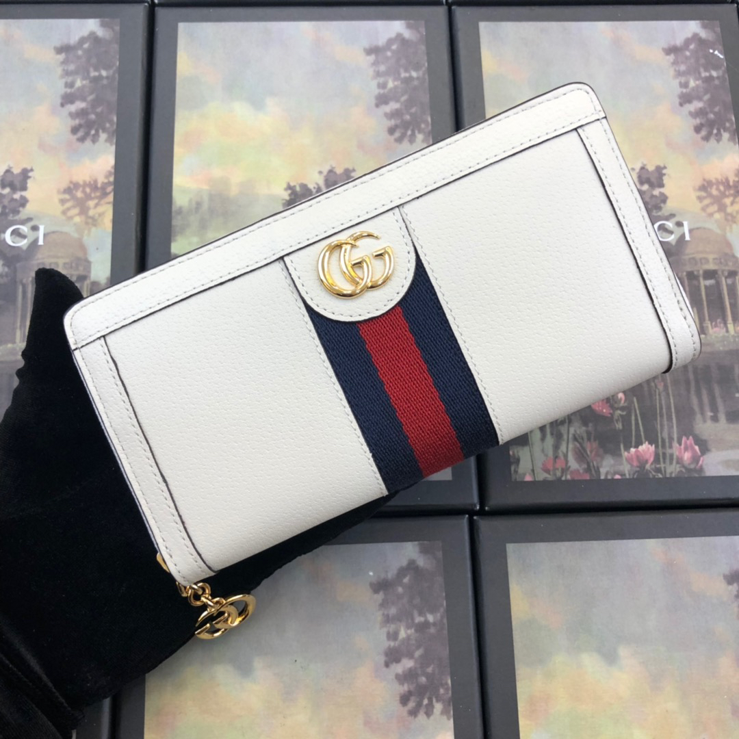 Replica Gucci Ophidia Zip Around Wallet Black/White1:1High-quality replica