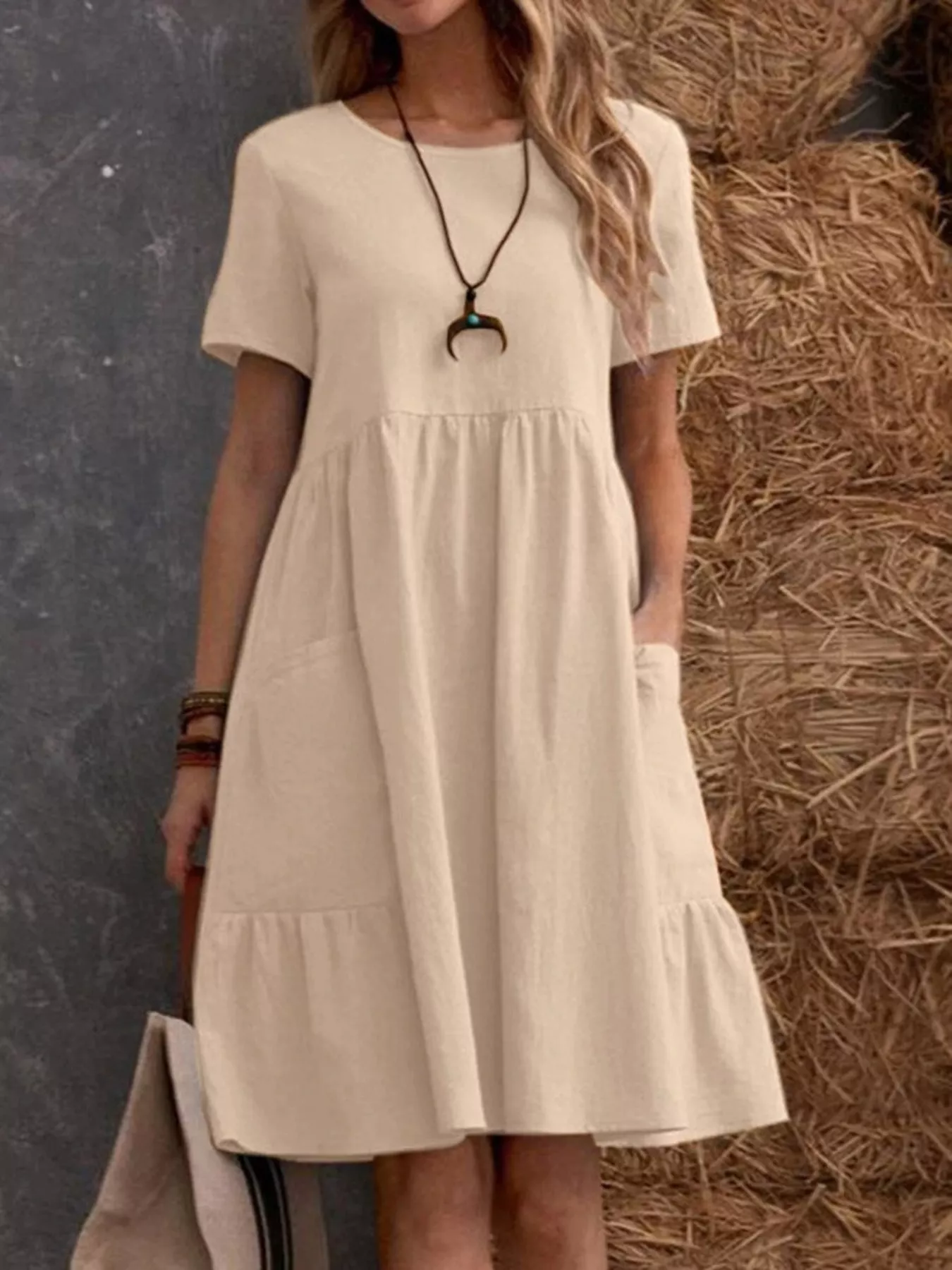 Full Size Casual Loose Fit Tiered Ruffle Hem Dress Plus Size - ZKZOOK