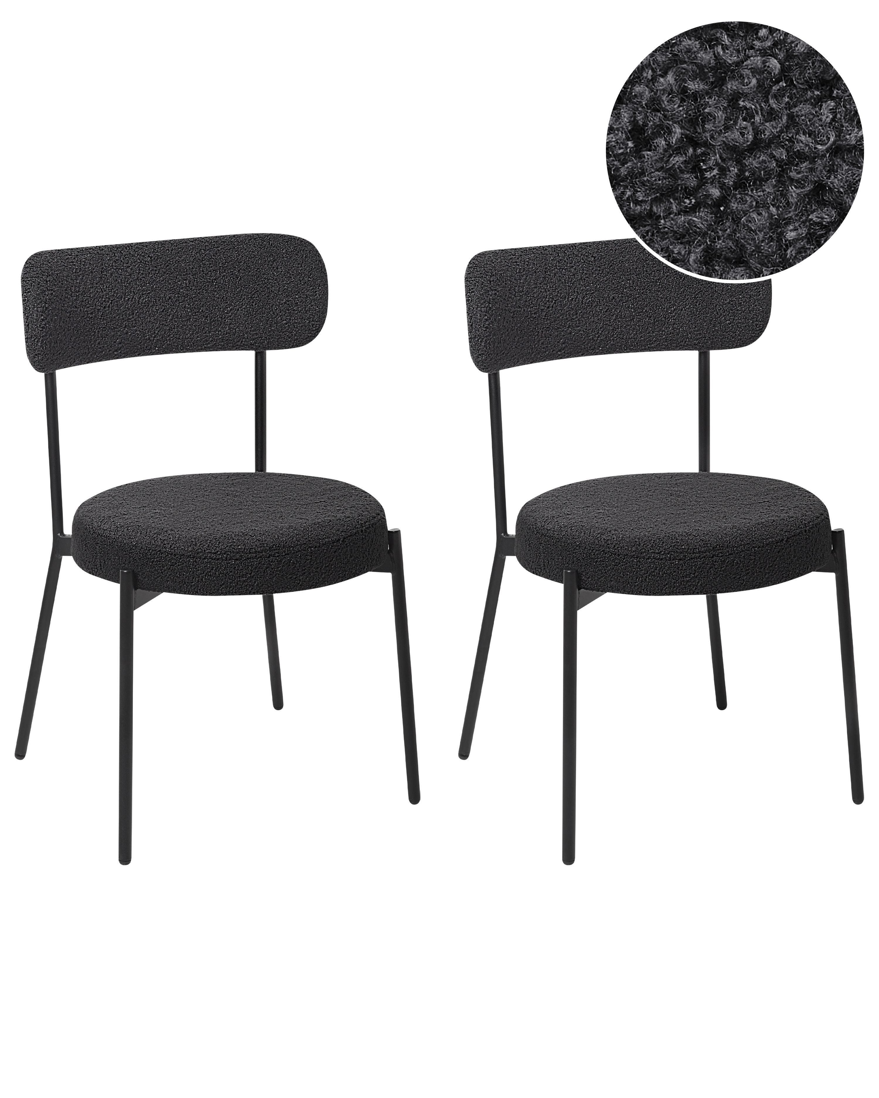 Set of 2 Dining Chairs ALLISON Boucle Black