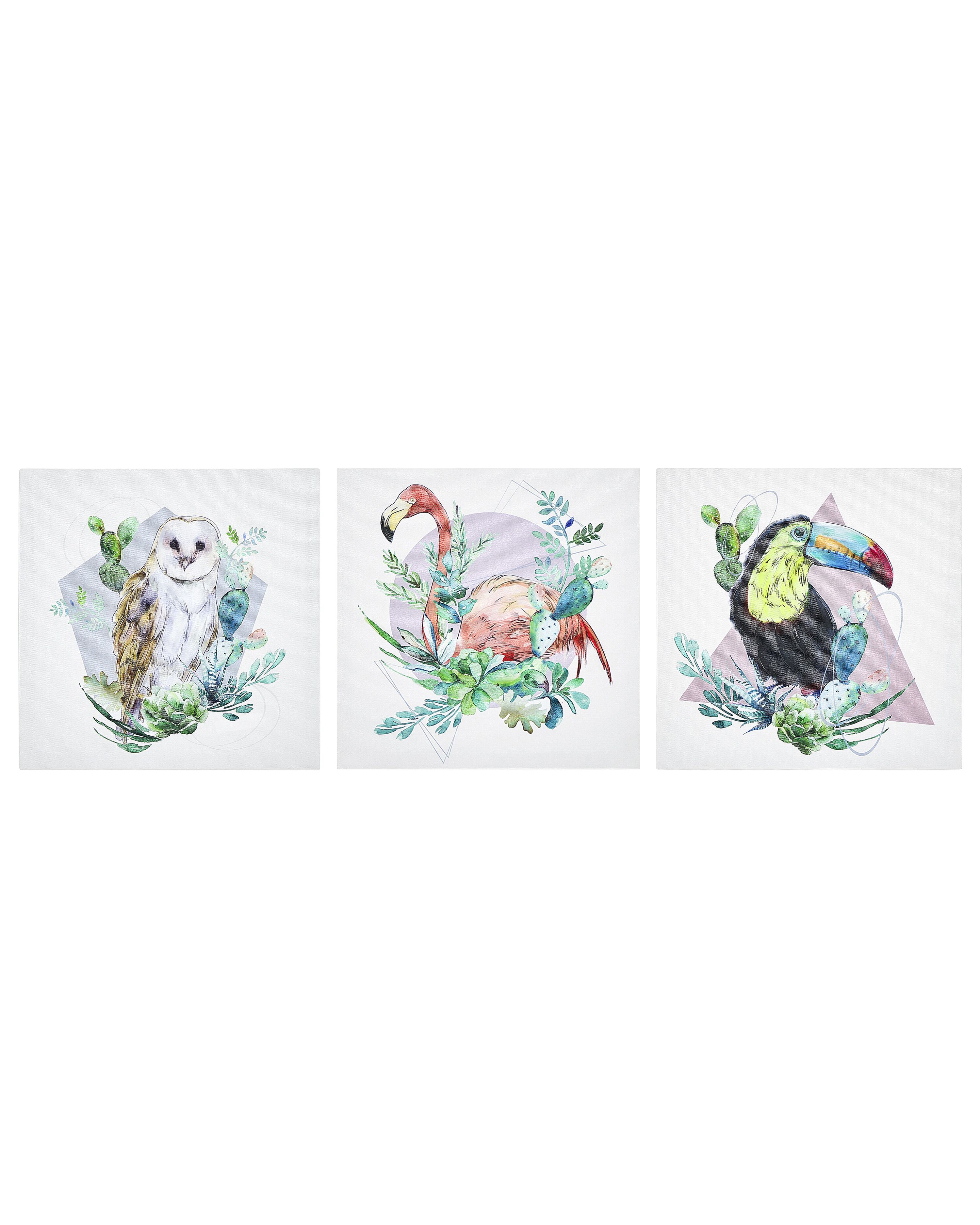 Set of 3 Canvases MENAKA Animal Motif 30 x 30 cm Multicolour