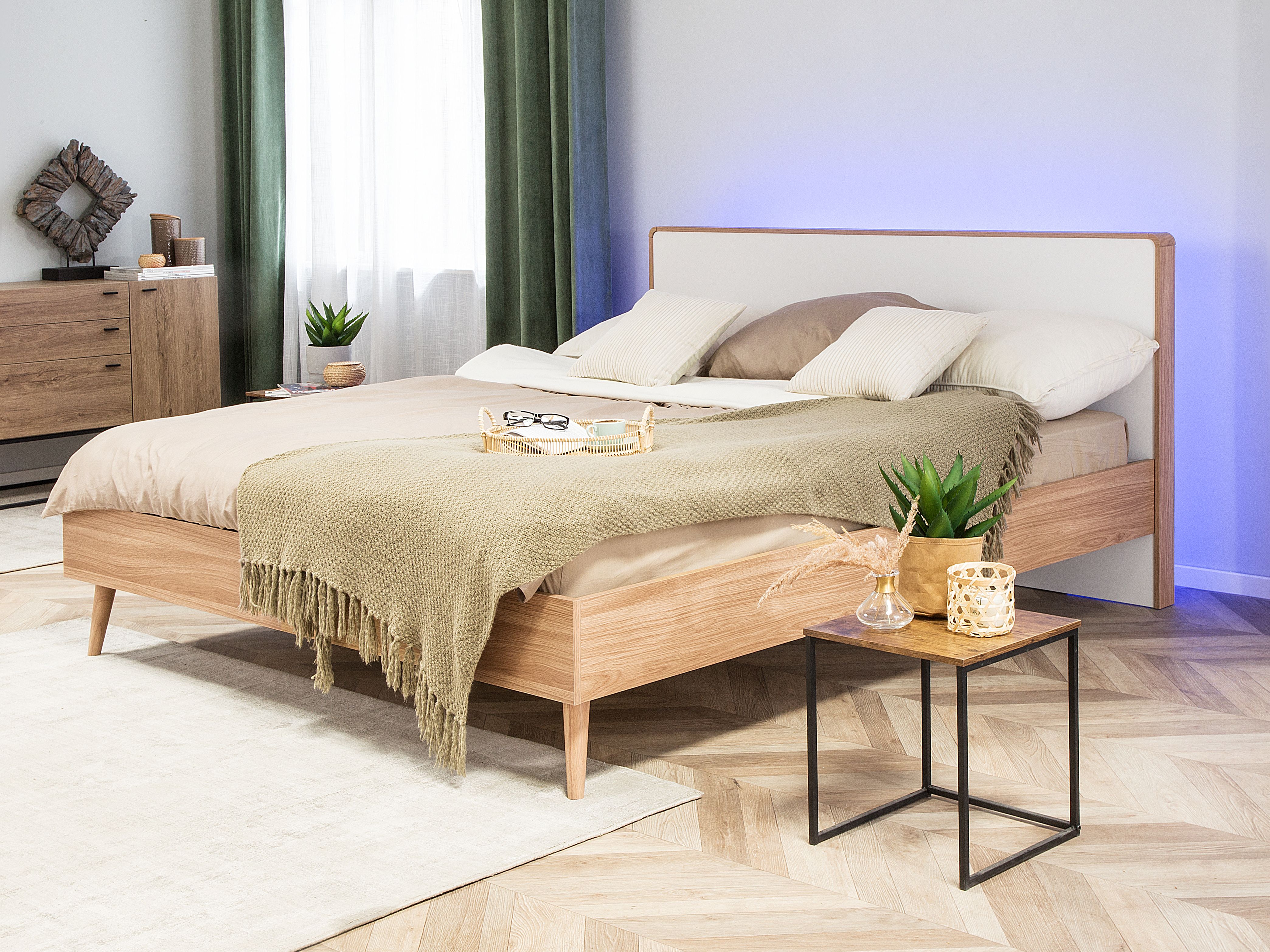 Bed with LED SERRIS 180 x 200 cm (EU Super King) Light Brown