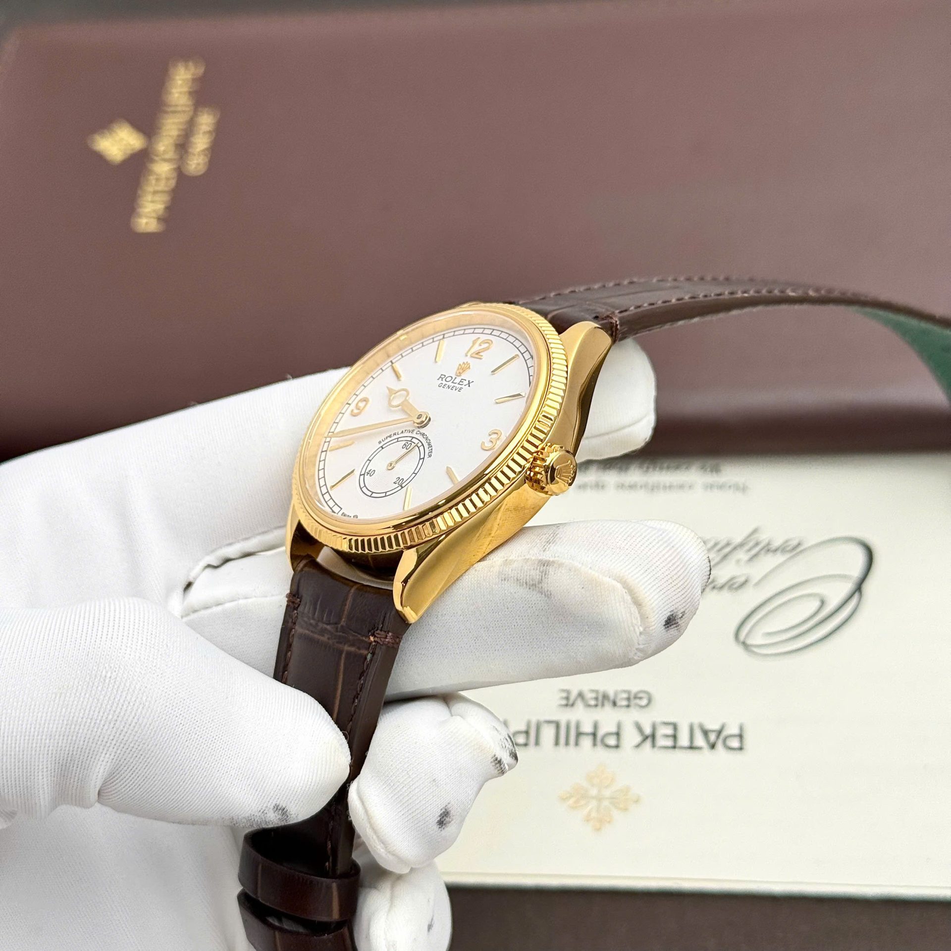 Rolex Perpetual 1908 Yellow Clone 11 Watch White Dial 39mm - Elite Watch Atelier