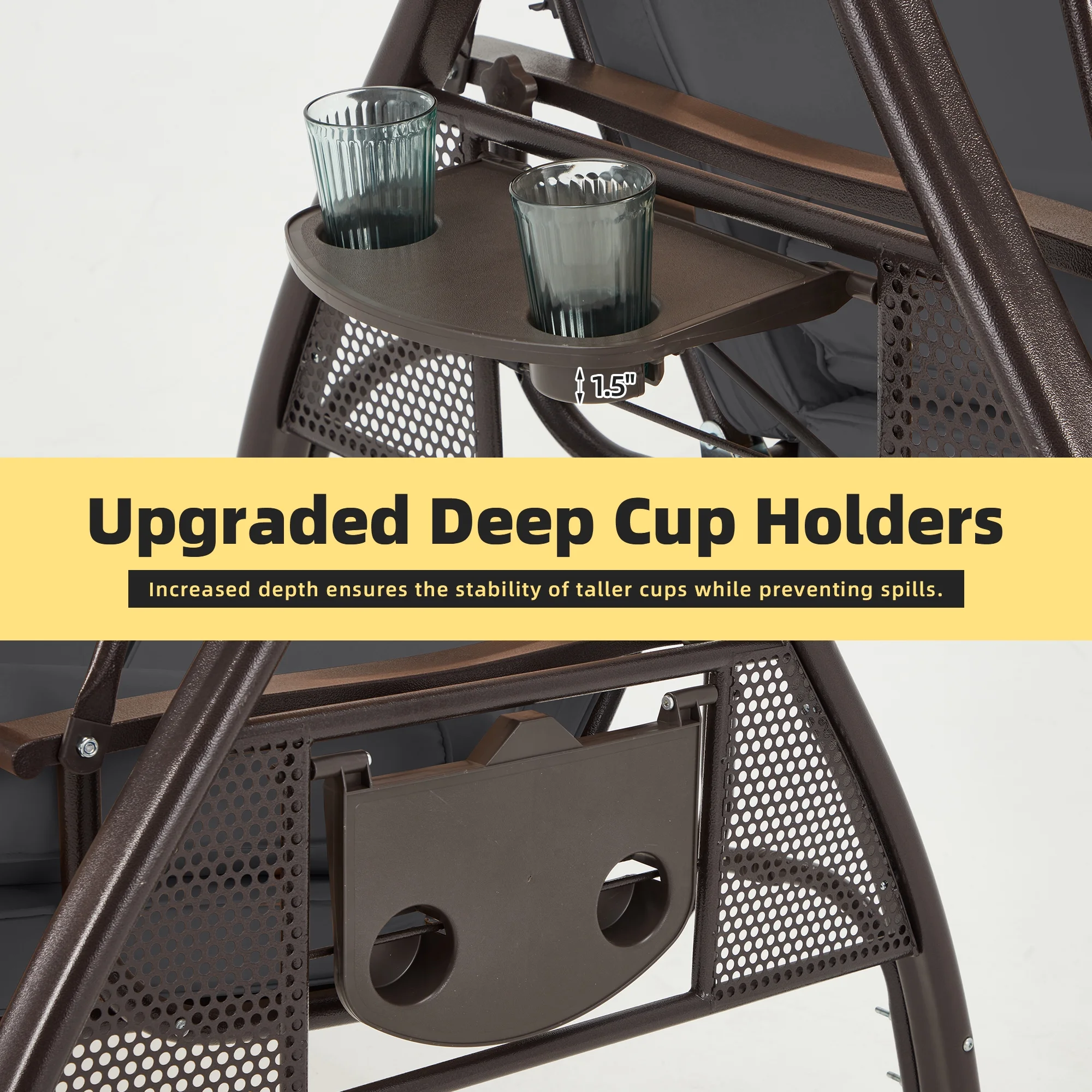 Homrest 3 Person Patio Outdoor Porch Swing with Adjustable Canopy, Backrest, Swing Bed with Stand for Garden,Deck - Image 41