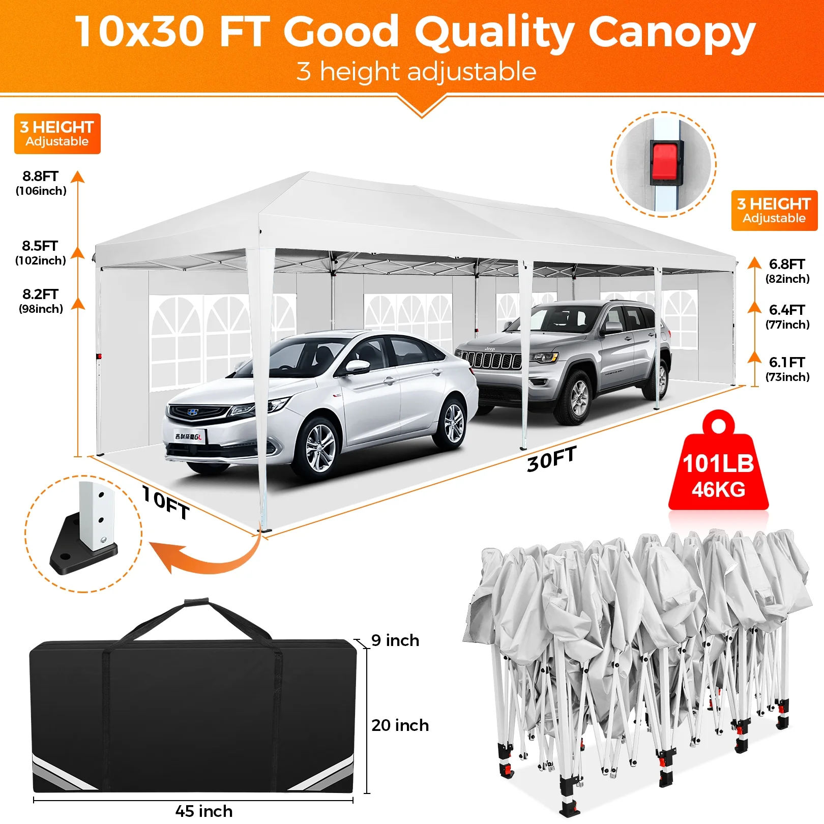 SANOPY 10'x10' EZ Pop Up Canopy Tent Outdoor Party Instant Shelter Portable Folding Beach Canopy with 4 Sandbag & Carrying Bag, Black - Image 42