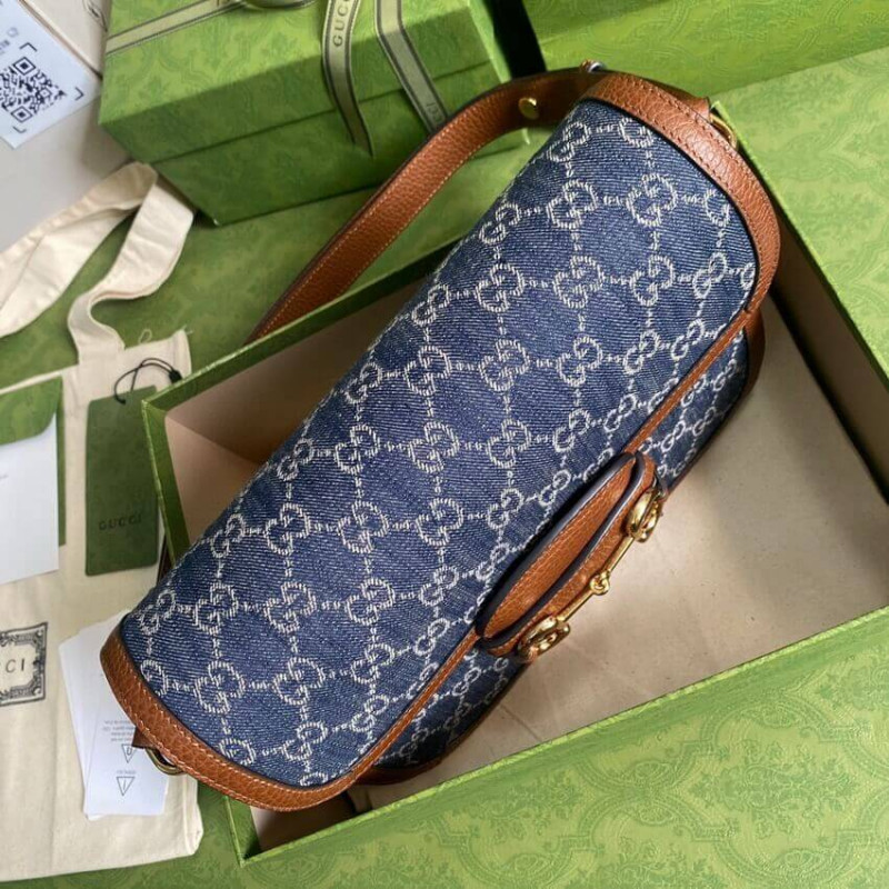 Replica Gucci Horsebit 1955 Small Bag 602204 In Blue Denim1:1High-quality replica